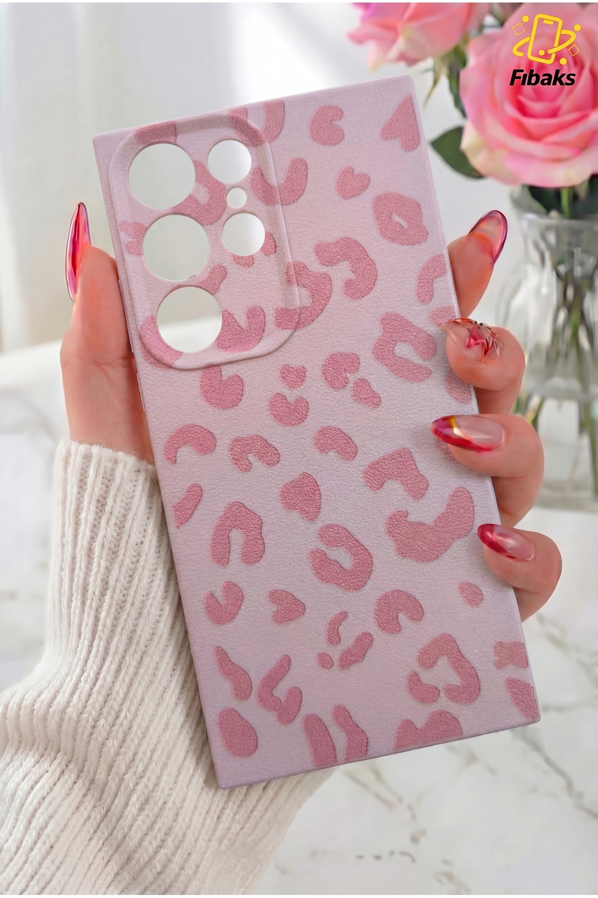 Galaxy S23 Ultra Case Pink Leopard Premium Slim Soft Silicone with Stylish Design
