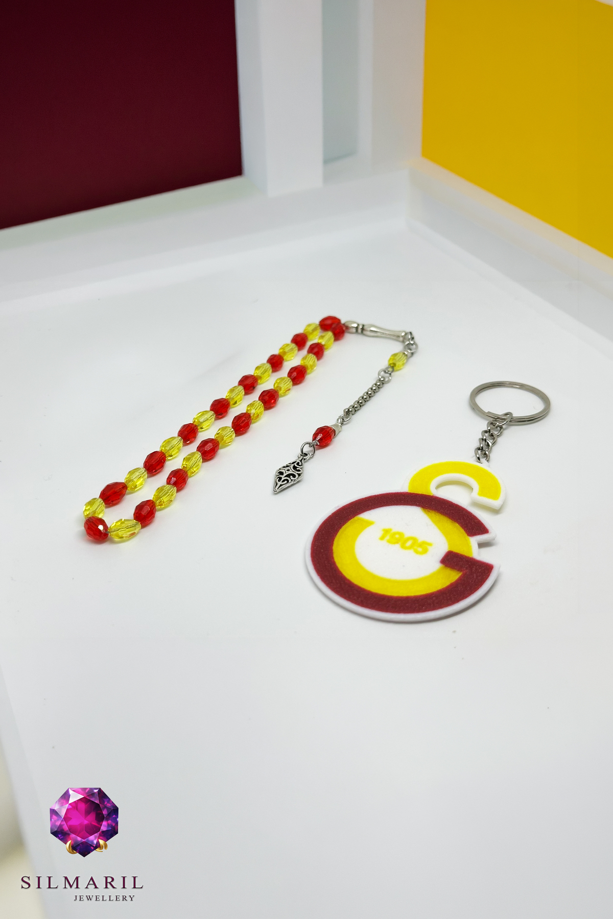 Sarı Kırmızı Taraftar Tespih Seti | Kristal Tespih + GS Anahtarlık Kombin Seti | Galatasaray — Silmaril Store