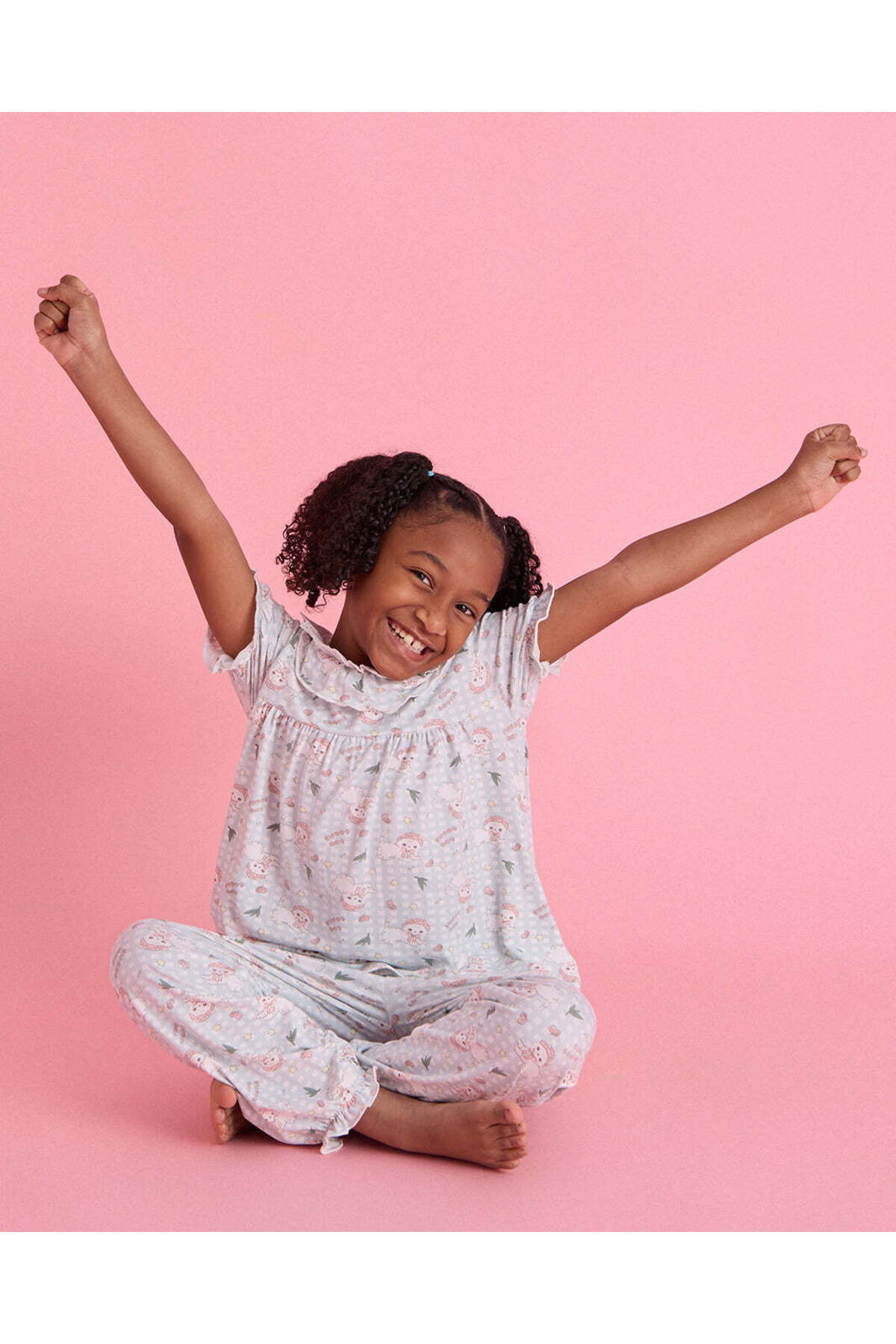 REDTAG Girls White Printed Pyjama set