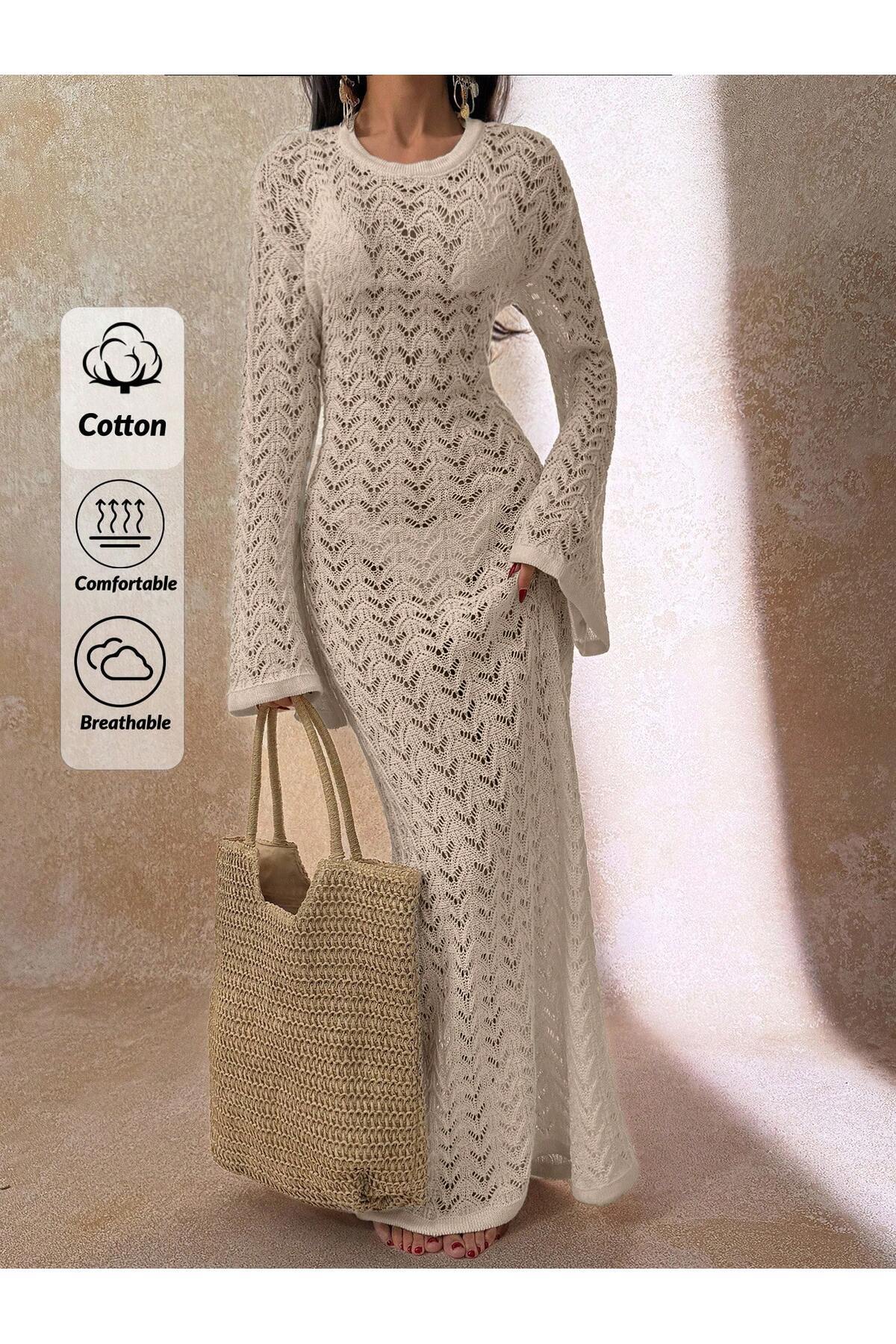 PATTERNED LONG COTTON AJURLU BEACH DRESS