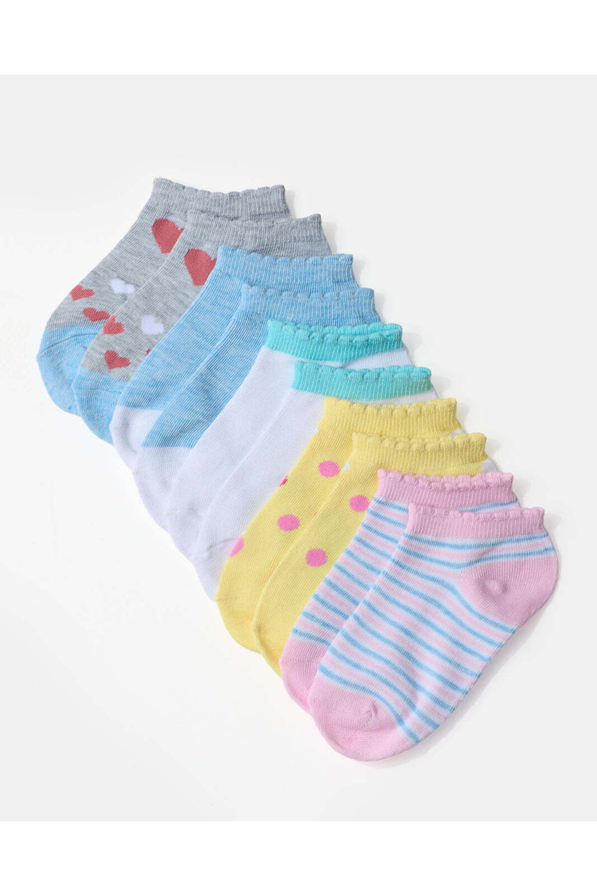REDTAG Girls Assorted Low Ankle Socks With Scallop Edge Welt Pack Of 5