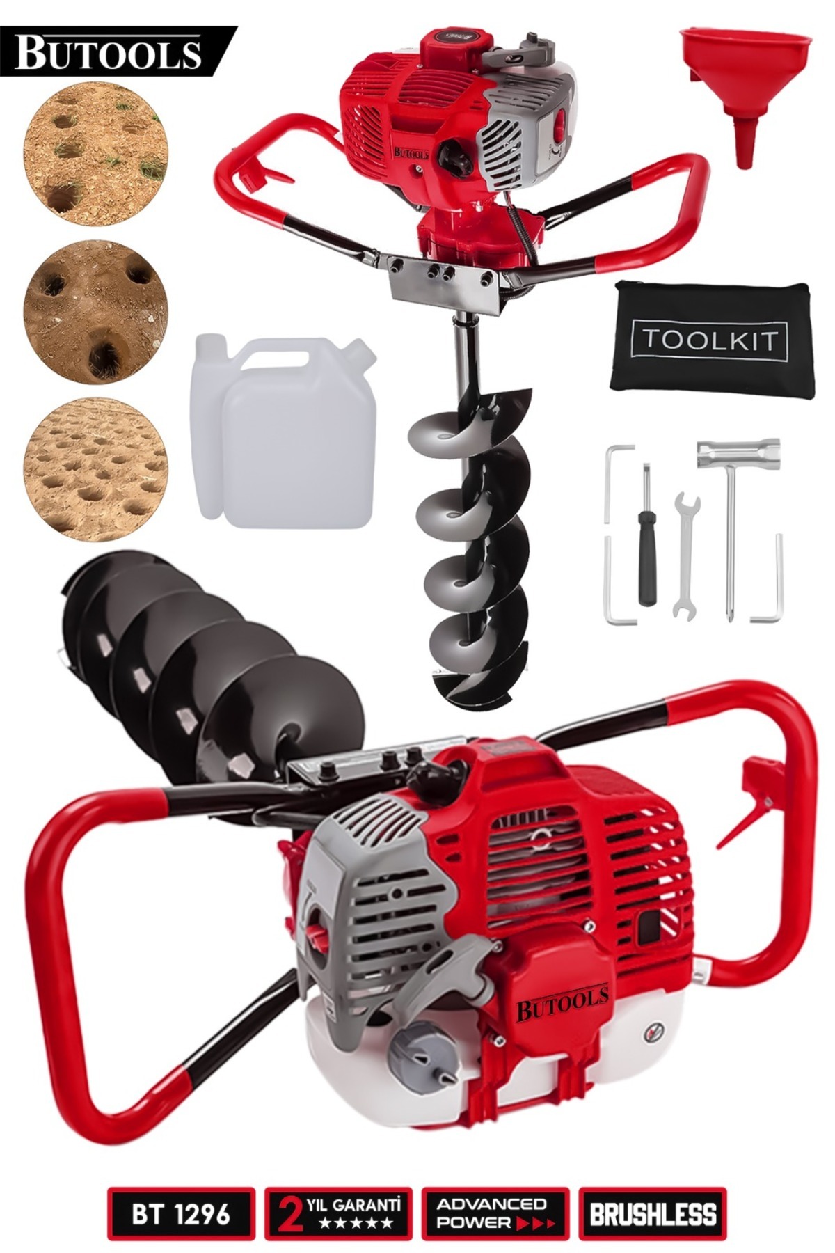 BUTOOLS BS-28 Çelik Şanzuman Benzinli Toprak Burgu Makinesi Fidan