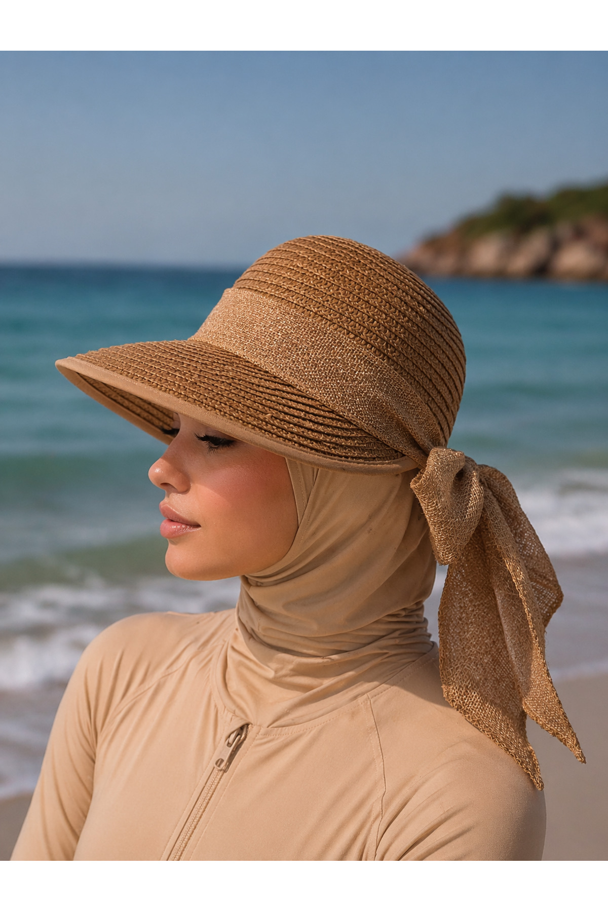 Women's Premium Straw Hat Back Adjustable Velcro Hijab Summer Sun Hat