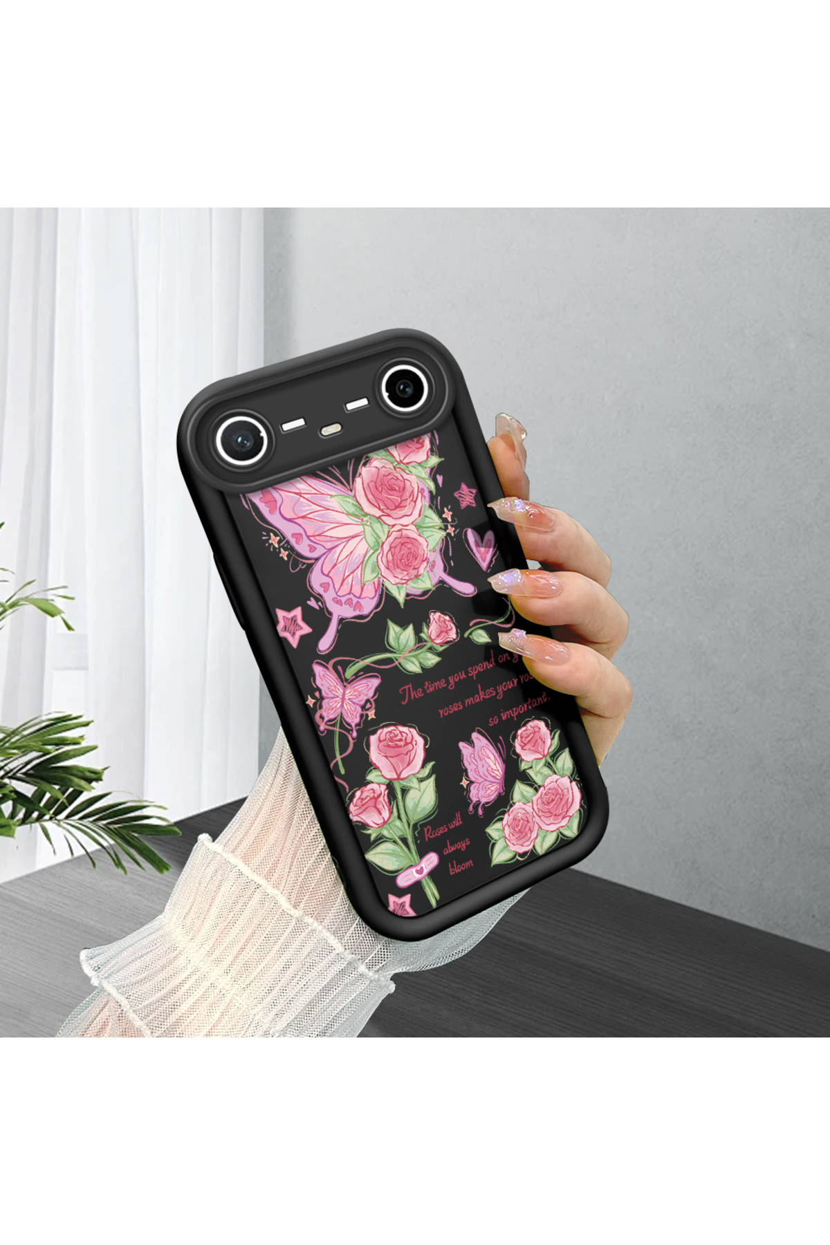 Black Silicone Stylish Print Case with Tecno Spark Slim/Pova Slim Compatible Shockproof Camera Protection