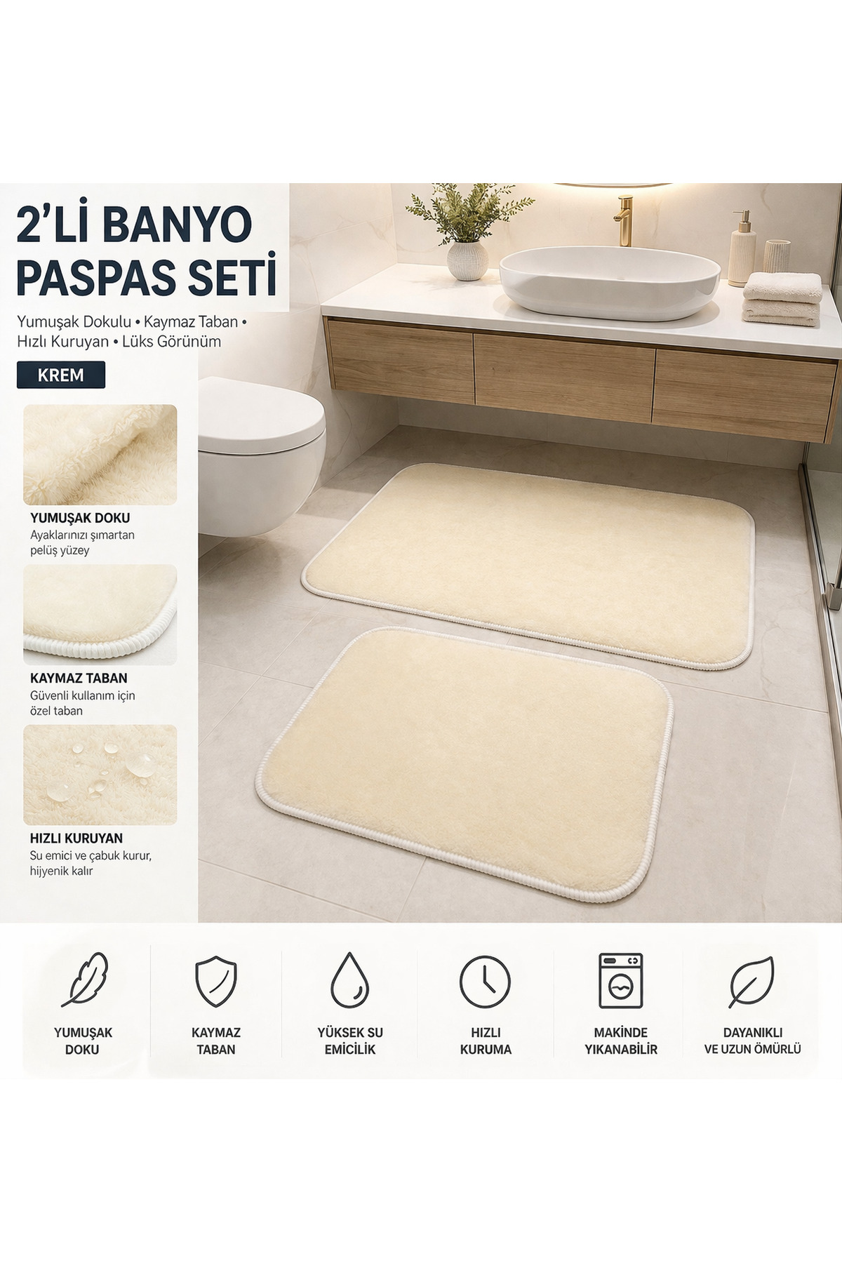 2-piece bath mat set ultra-soft plush bath set 50x60cm 60x100cm
