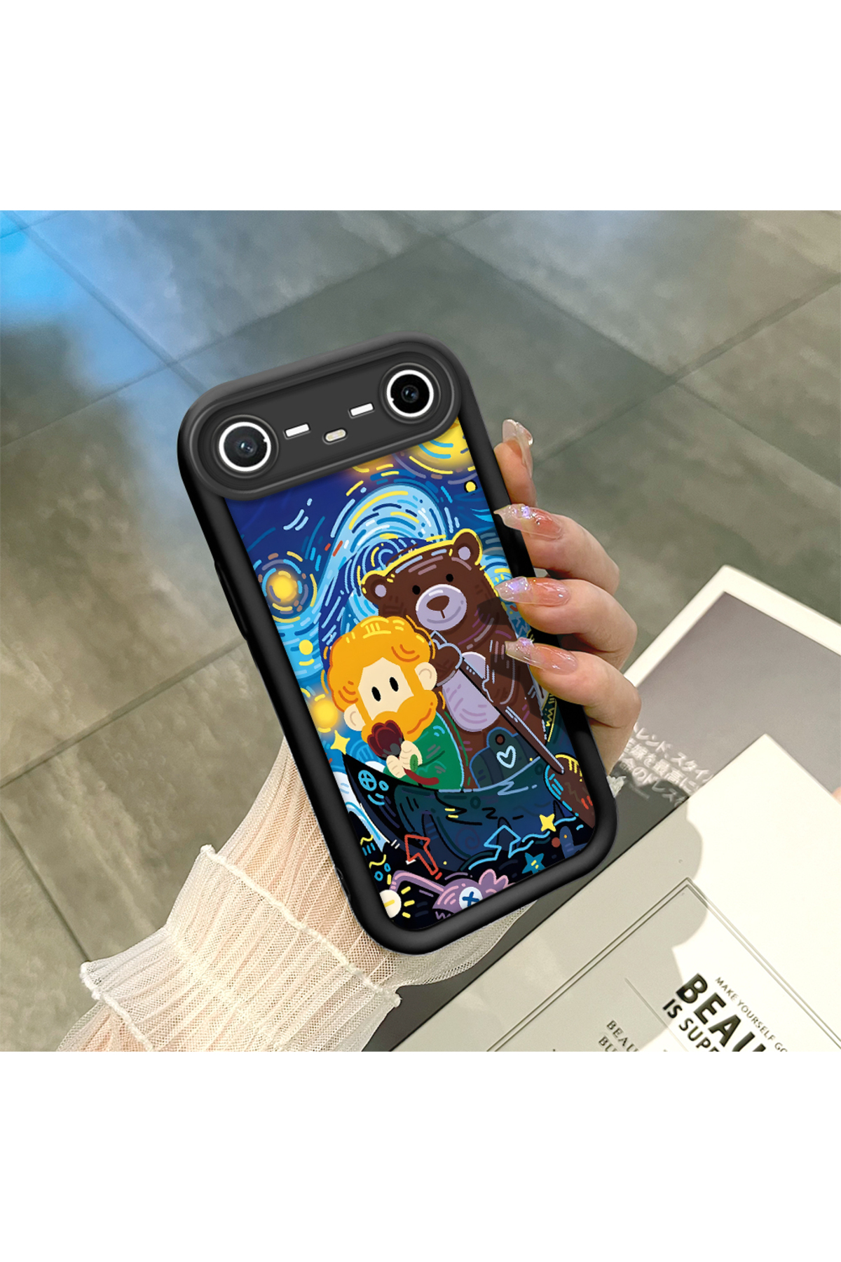Black Silicone Stylish Print Case with Tecno Spark Slim/Pova Slim Compatible Shockproof Camera Protection