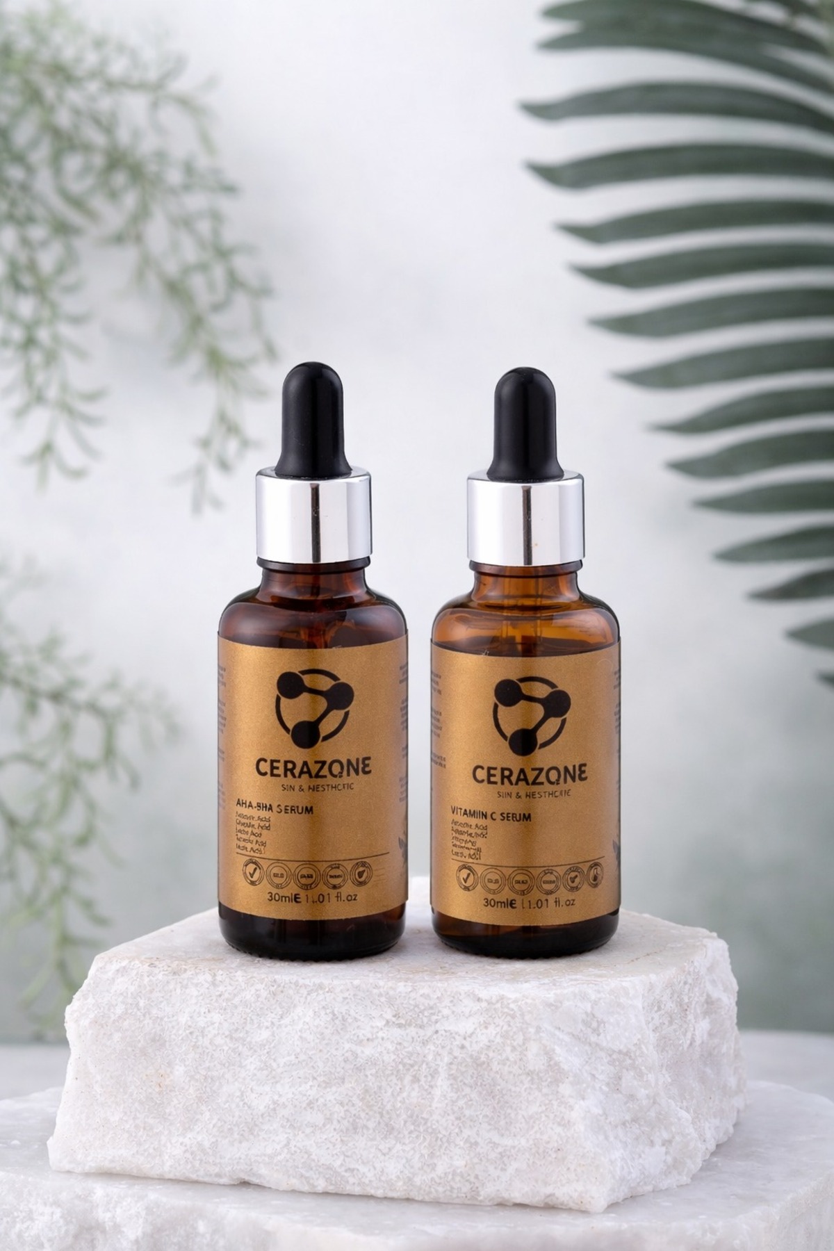 Aydınlatıcı ve Yenileyici Cilt Bakım Seti - AHA + BHA Serum &amp; Vitamin C Serum 2 x 30 ml