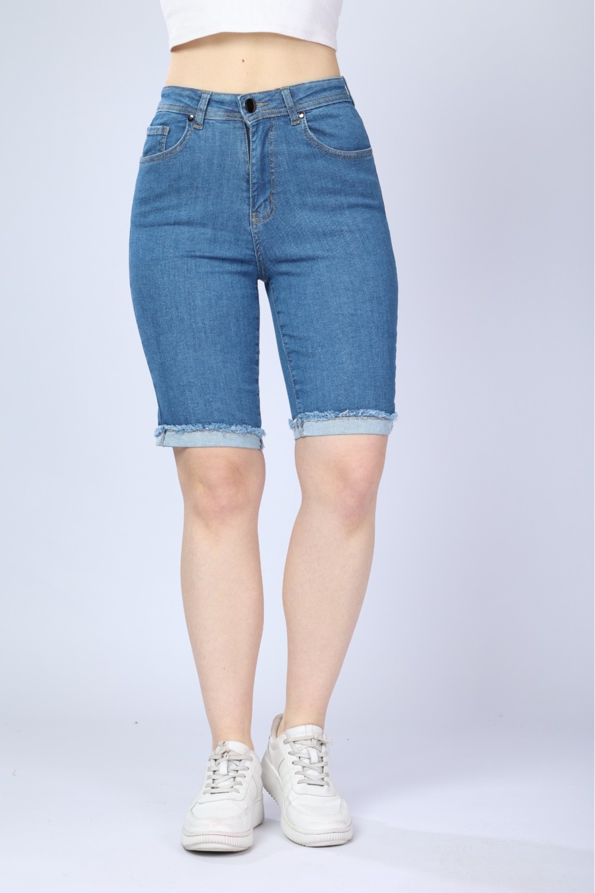 Double Leg High Waist Full Lycra Denim Shorts