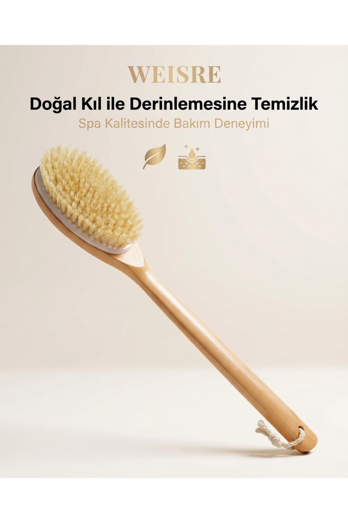Doğal Kıl Vücut Fırçası Seti Uzun Saplı ve El Tipi Kuru Fırçalama Selülit Masaj Fırçası — MJGN73WSR — تصویر 6 از 9