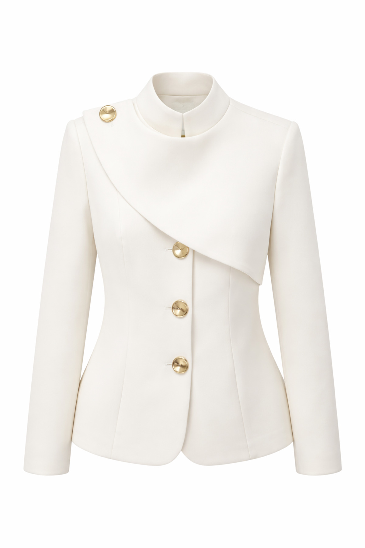 HAZELANNA  Gold Düğmeli Yaka Detaylı Beyaz Ceket