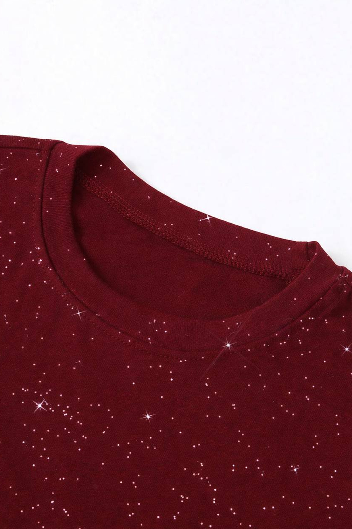 İlayda Toprak  Cris Bordo Cyrstal Detail Simli Vücudu Saran Kısa Kollu Bisiklet Yaka Bluz - Görsel 4