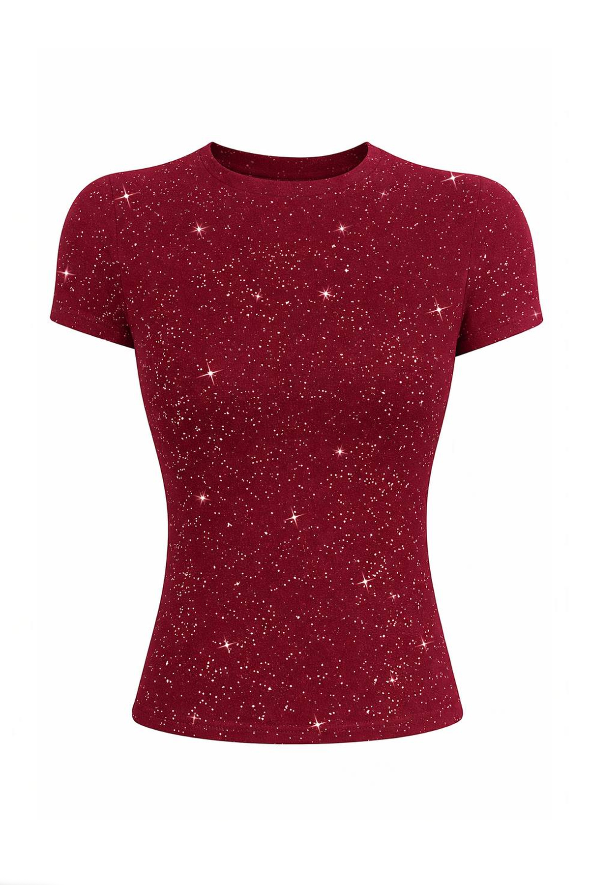 İlayda Toprak  Cris Bordo Cyrstal Detail Simli Vücudu Saran Kısa Kollu Bisiklet Yaka Bluz - Görsel 2