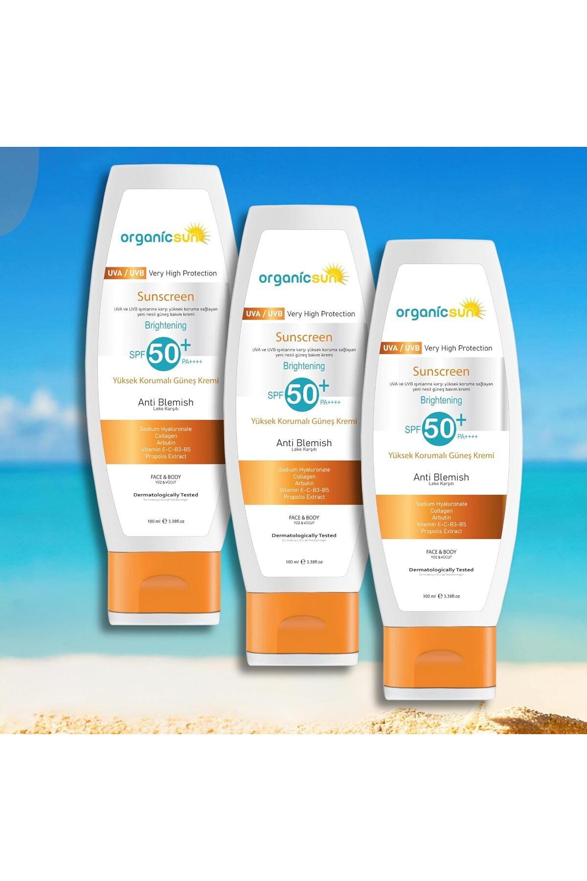 Organicsun Spf 50+ Yüz ve Vücut Güneş Kremi 100ML 3'lü Set – Leke Karşıtı, Yüksek Korumalı, Suya Day — B0F9TRFKD1