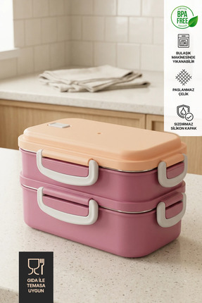 GOLCIA Çift Katlı Sızdırmaz Paslanmaz Çelik Beslenme Kabı - Pastel Pembe
