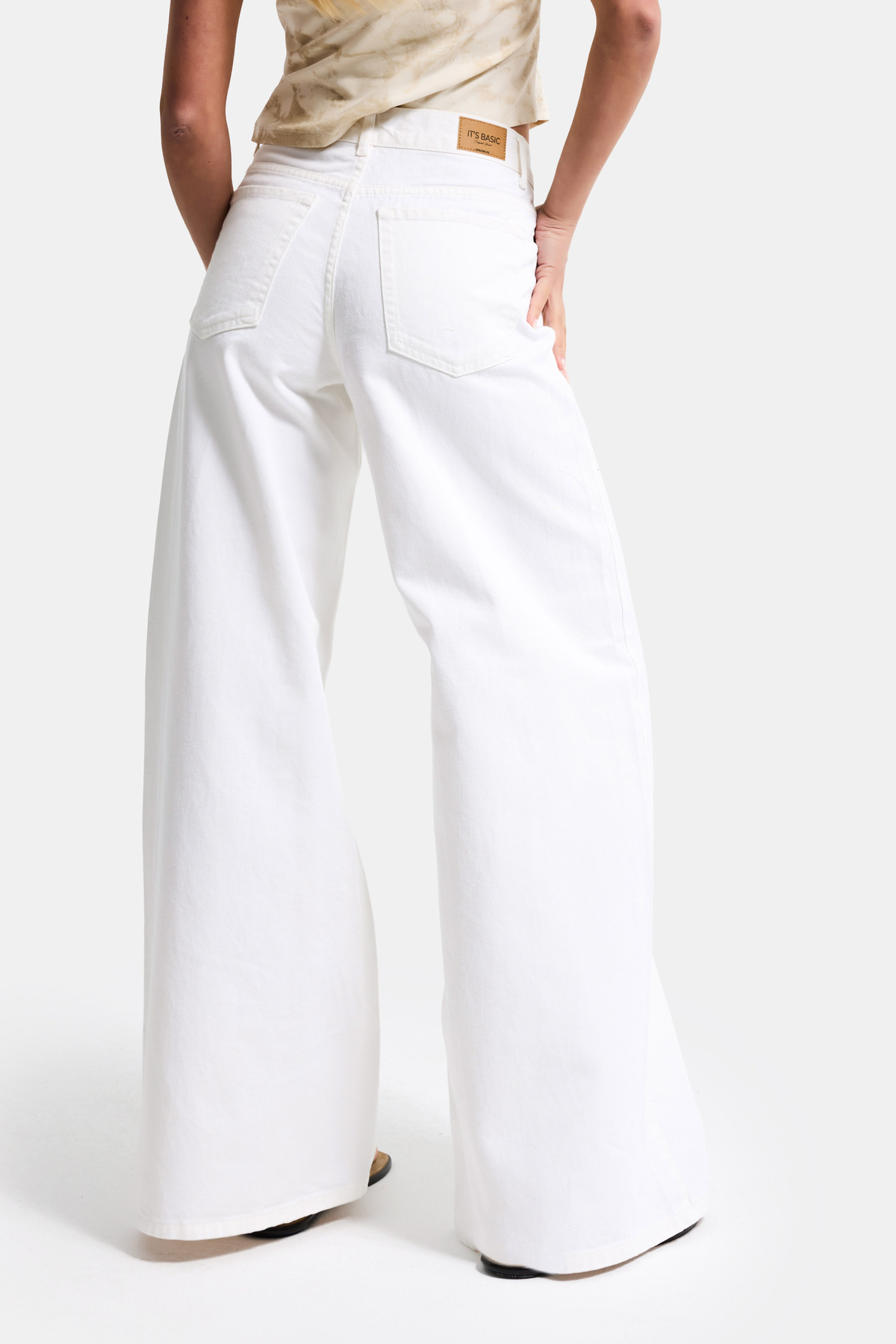 it's basic  Kadın Kırık Beyaz Hera 7s6-101 Palazzo Fit %100 Koton Denim Jean - Görsel 3