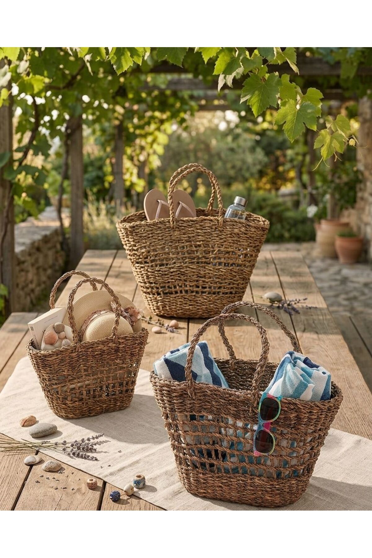 3 Size Wicker Bag Natural Stylish Summer Beach Bag & Bohemian Style Handmade Bag Decor Towel Hanger
