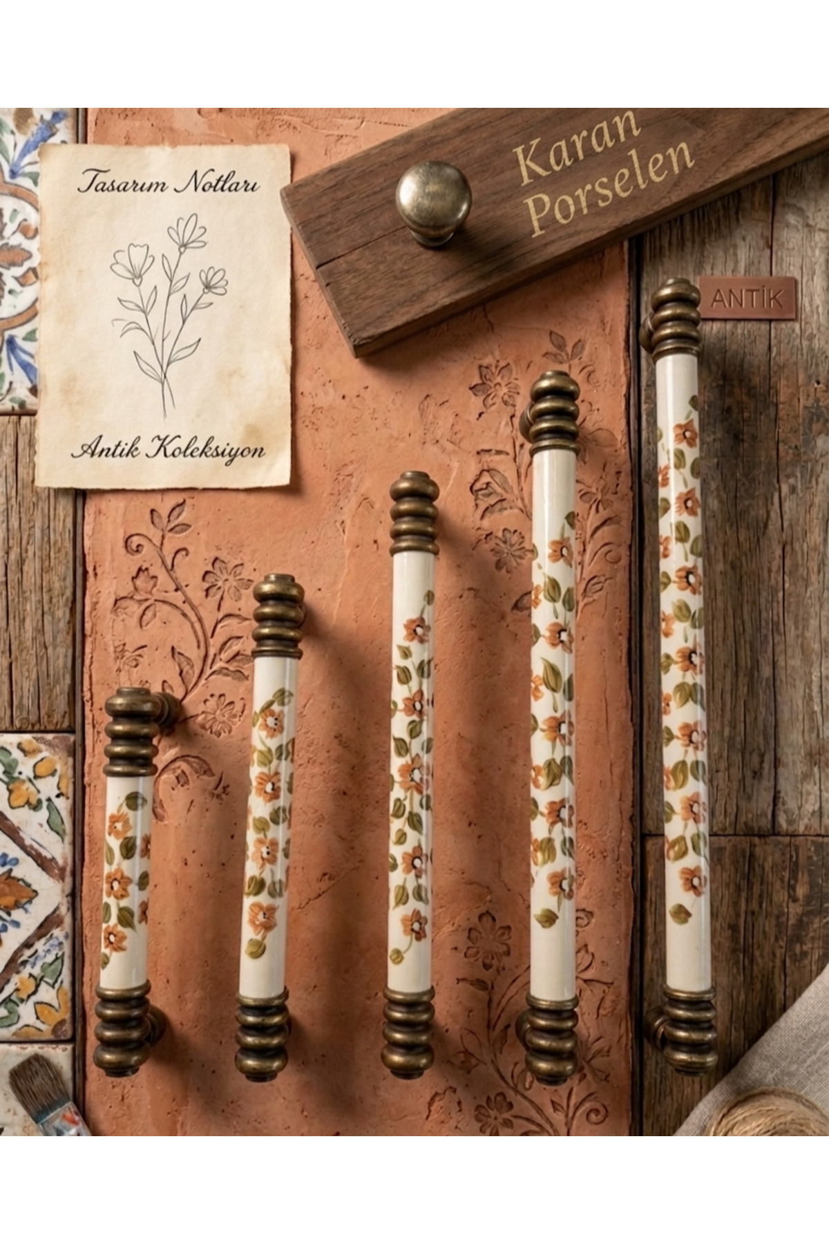 Violet Pattern Pipe Handle Aged yellow, Cabinet, Drawer, Kitchen handle 96/128/160/192/224mm