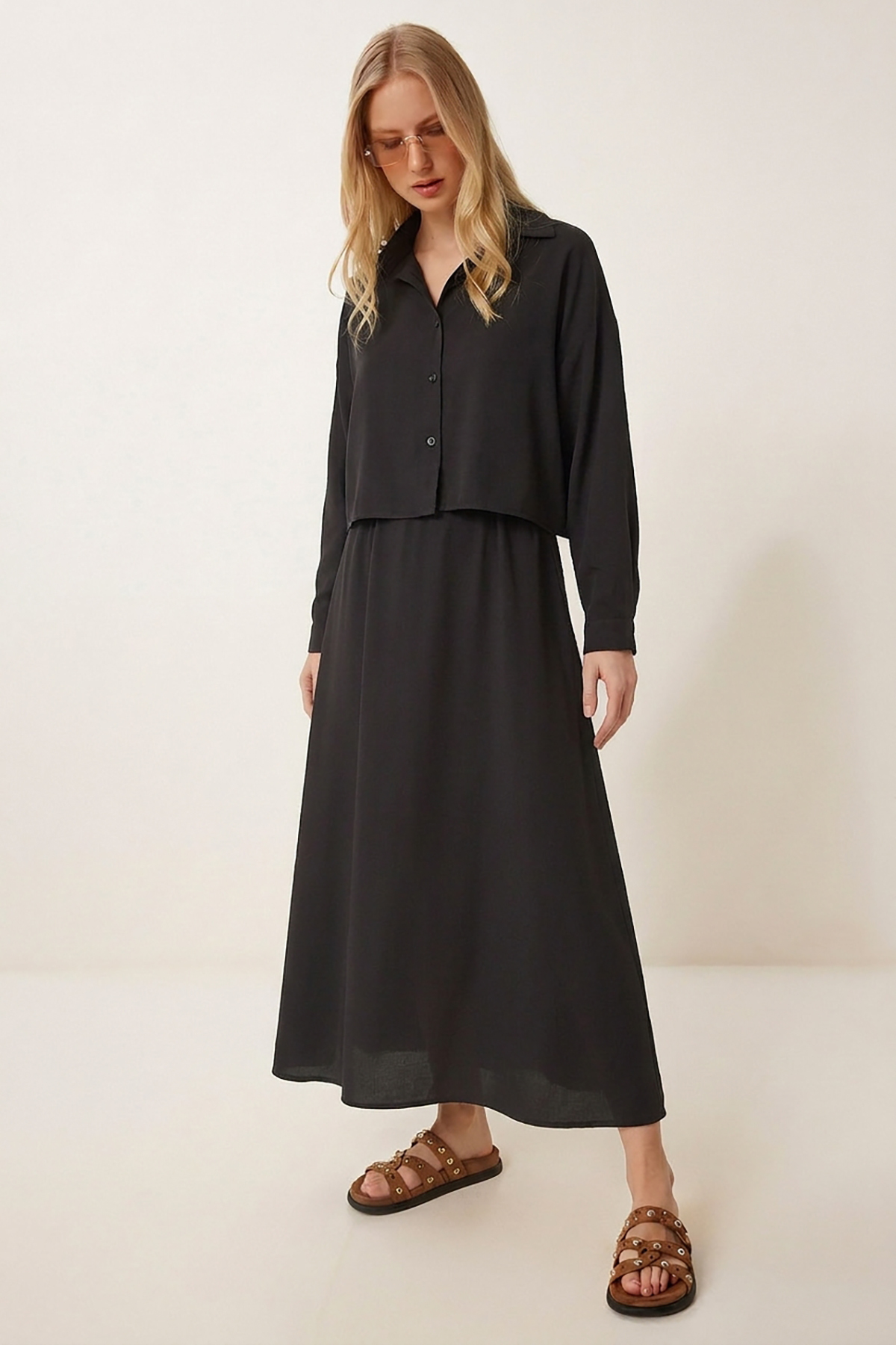 Lovelyİstanbul  Askılı Elbise Gömlek Modal Takım LCI0070 SİYAH - Görsel 2