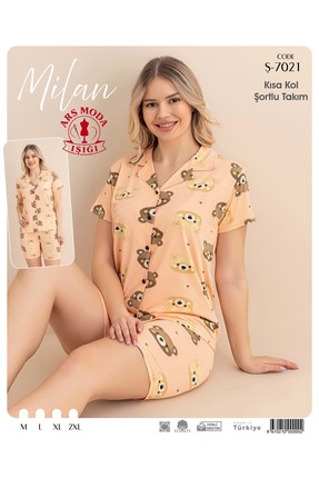 ars moda ışığı Milan Panda Desenli Kısa Kollu-Şort Takımı