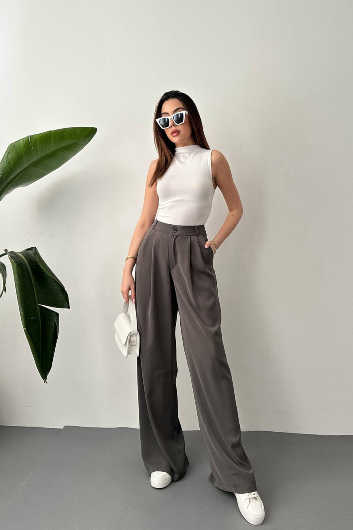 Füme pileli comfort pantolon