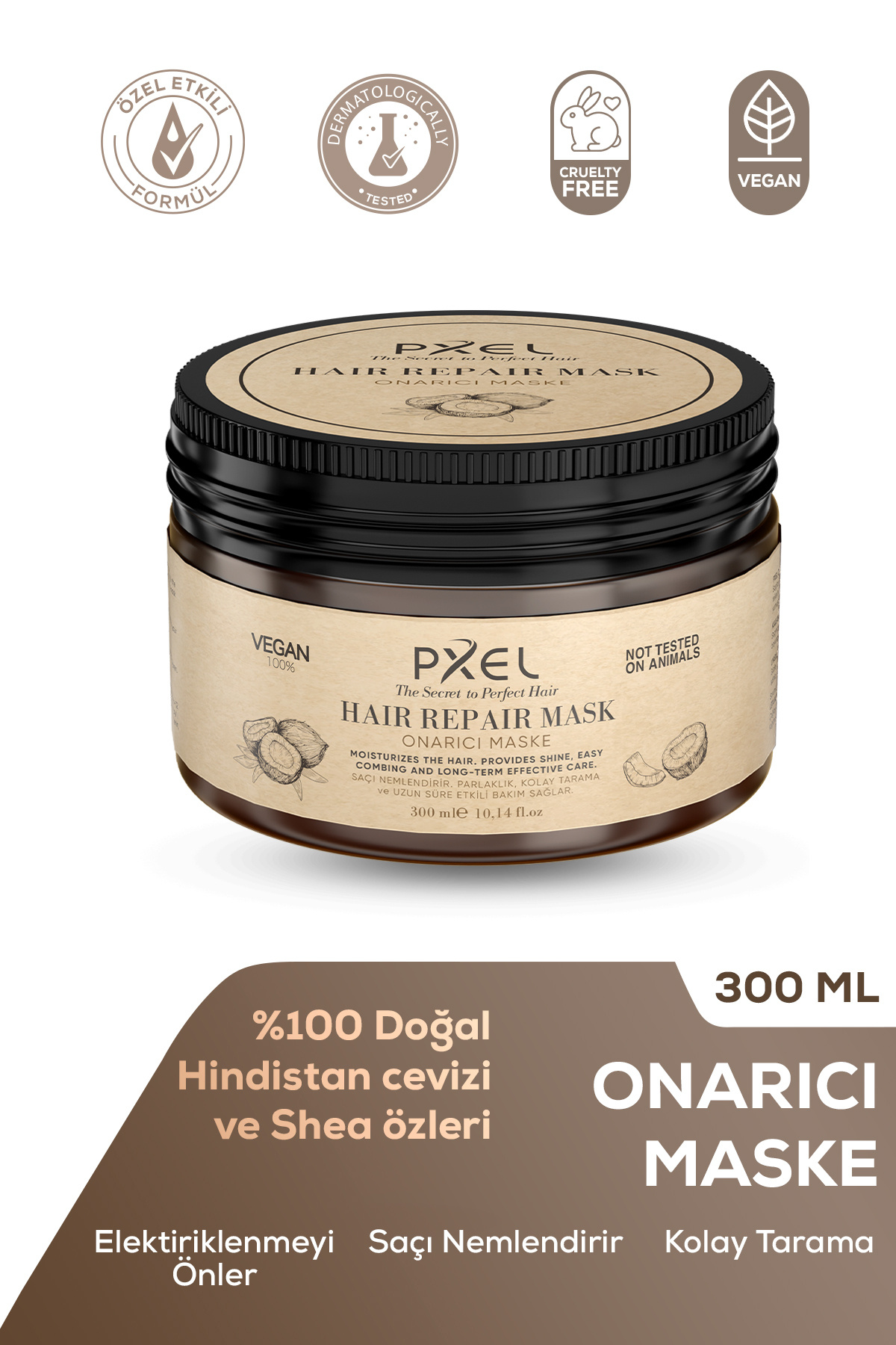 PXEL Saç Onarıcı Maske 300 ML | Yıpranmış Kuru Saçlar | Onarıcı, Besleyici, Vegan Saç Maskesi — 8684777707014