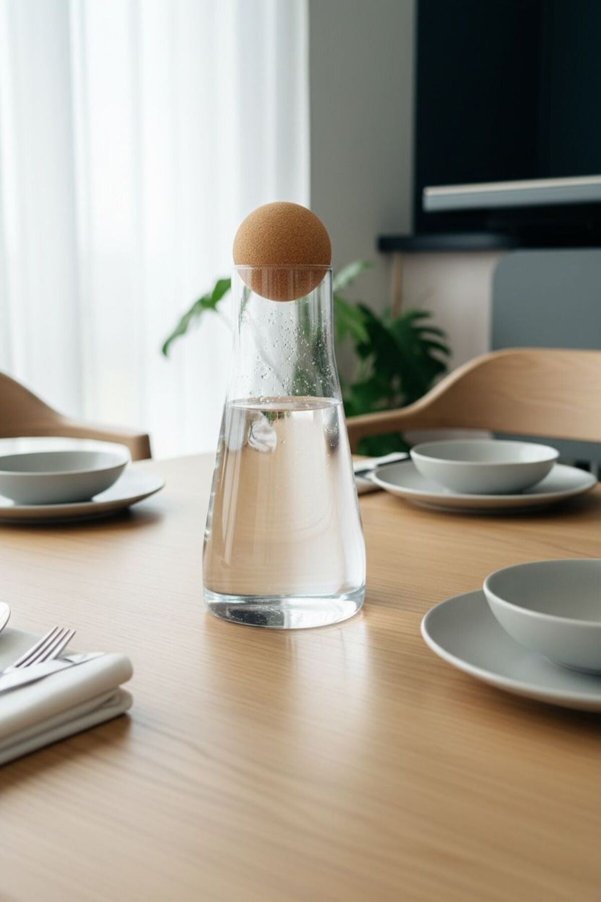 900 ml Borosilikat Cam Sürahi | Bambu Kapaklı Karaf Şık Tasarım