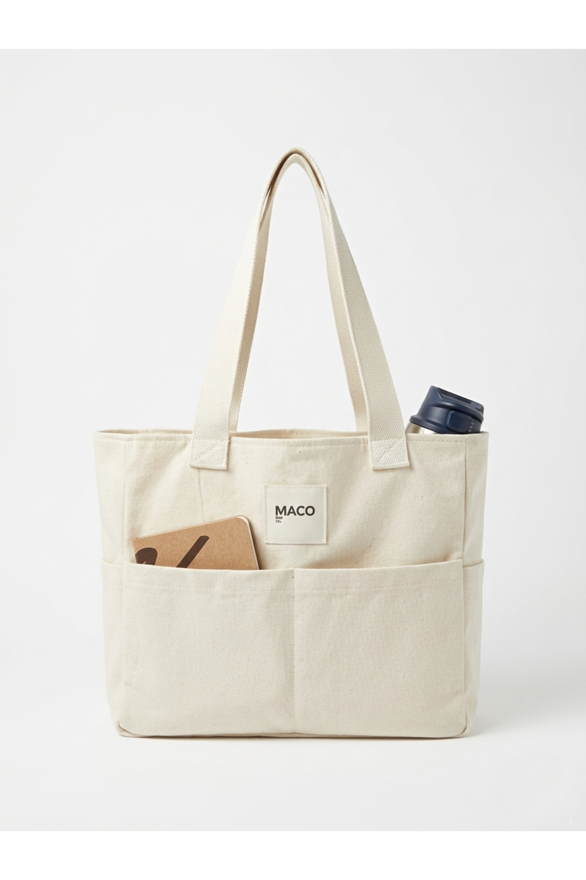 Maco collection Kalın Gabardin Tote Bag Uzun Askılı Çok Cepli Geniş Omuz Çanta görsel 2