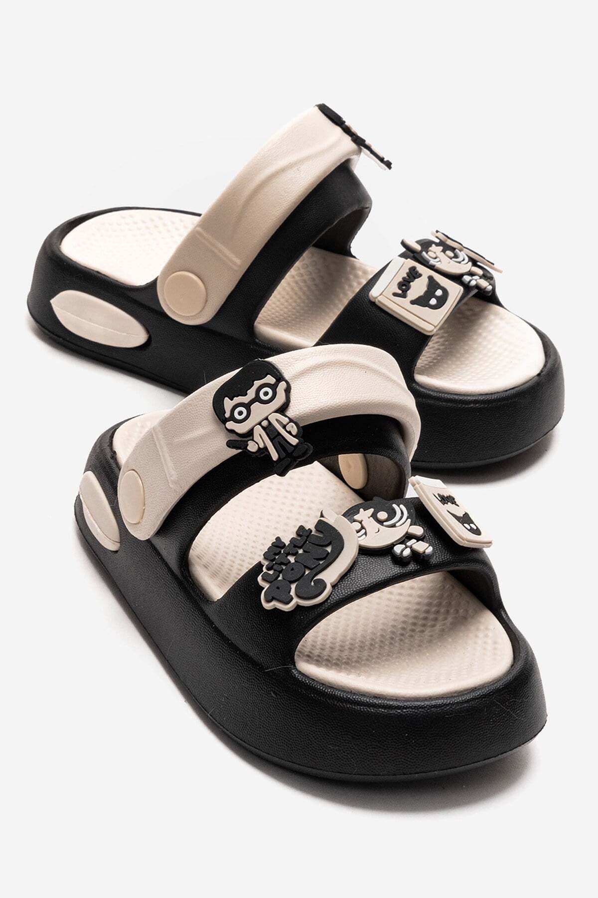 Children's Double-Breasted Emoji Slippers BLACK ECRU