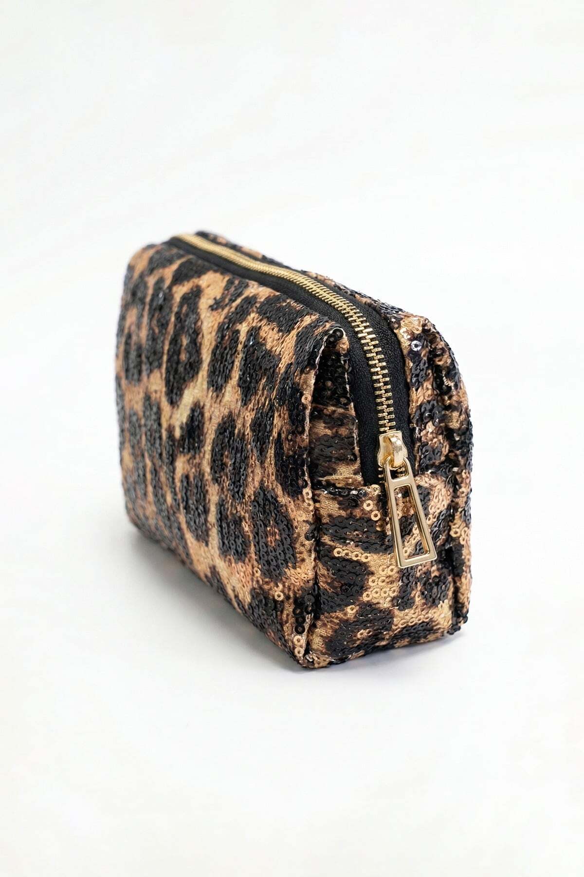 Leopar Desenli Pullu Makyaj Çantası — قهوه‌ای 25MAKS8035138540 — تصویر 2 از 2