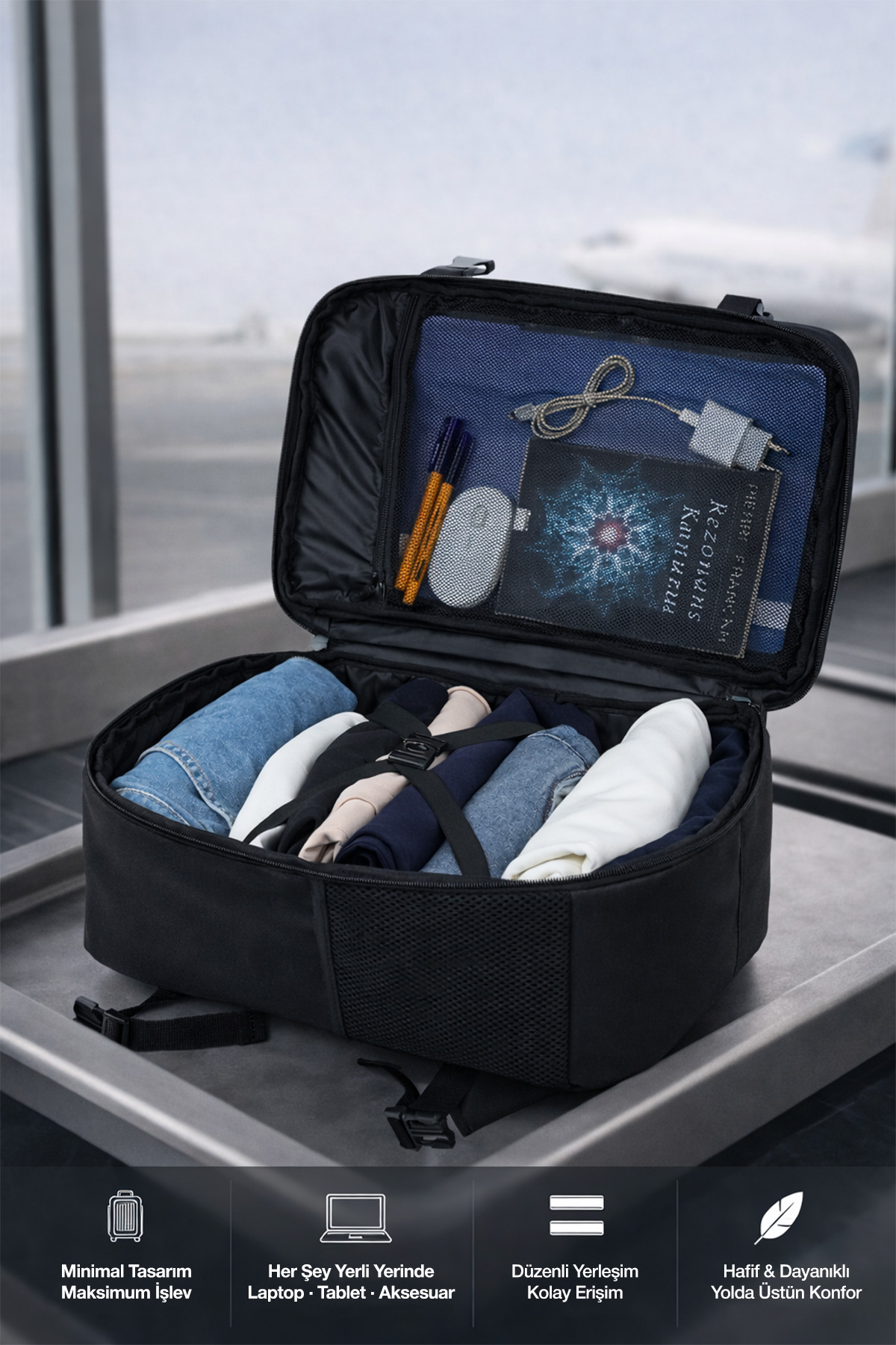 D'VERS  Smart Kabin Boy Laptop ve Tablet Bölmeli, Suya Dayanıklı, Seyahat, Valiz, Sırt Çantası - Görsel 2