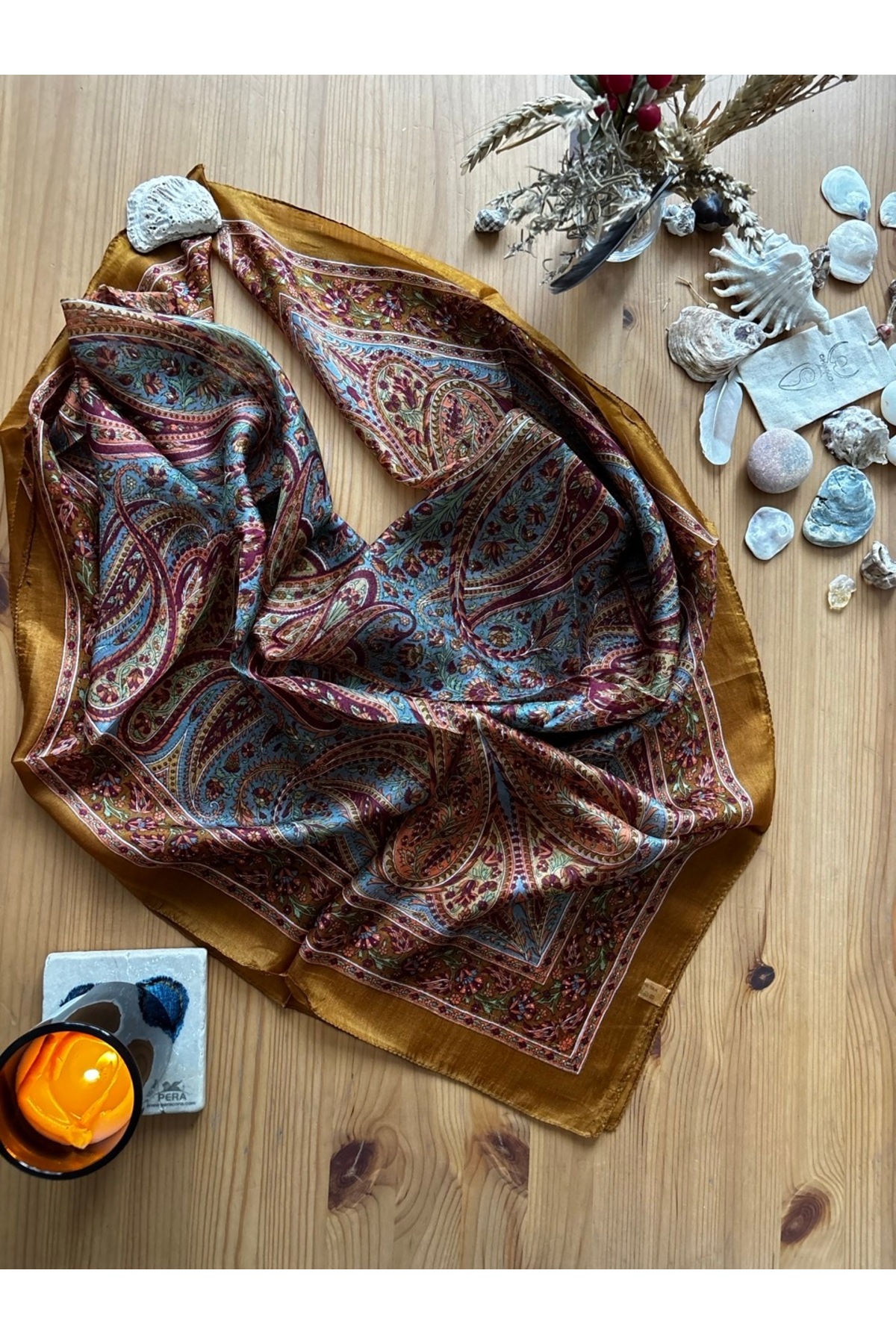 トップス YOSHUYUKI Silk Scarf Patterned Satin Top Chinko Indian Silk Shawl Patterned Scarf Square Shoulder or Chest
