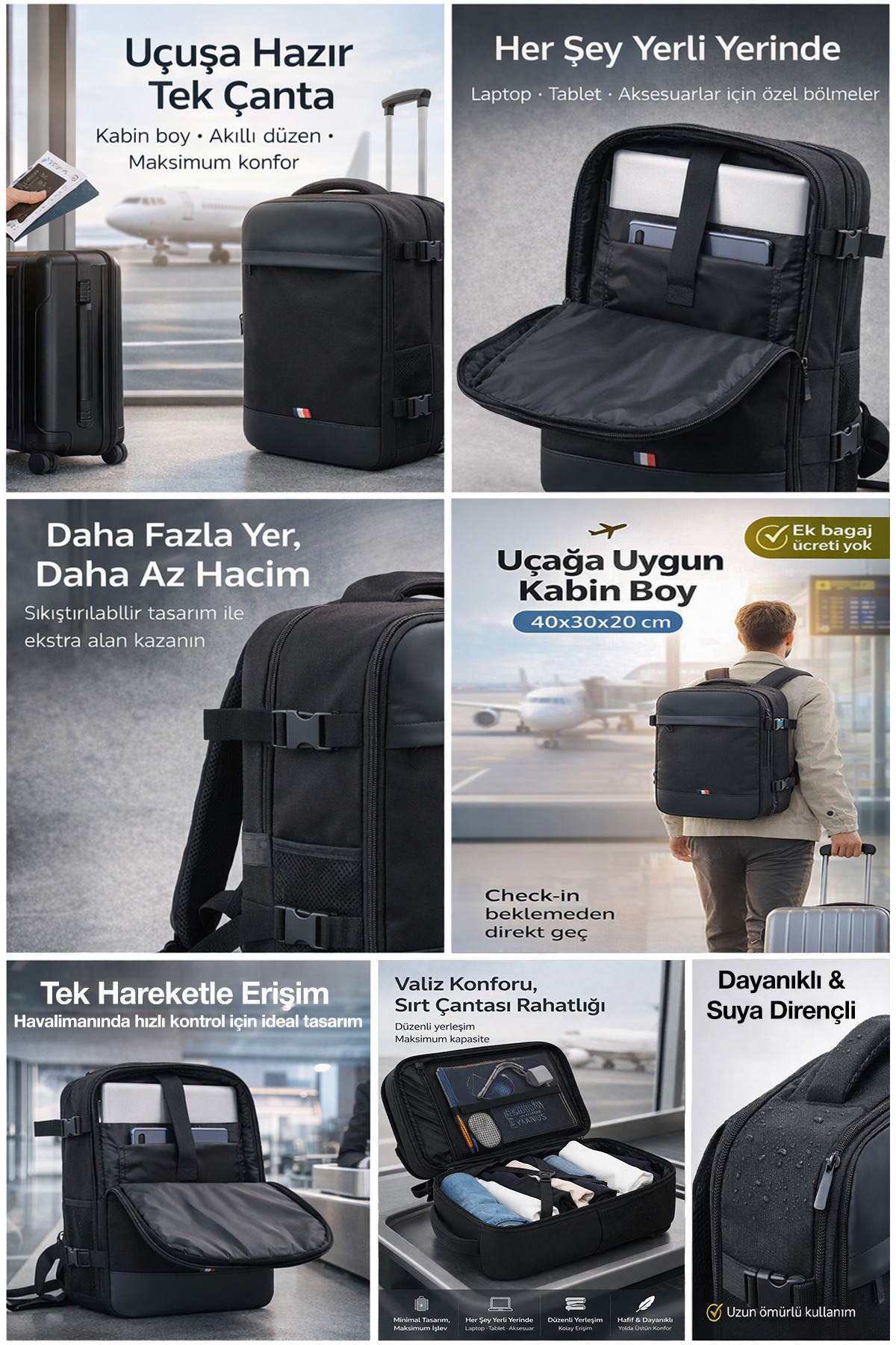 D'VERS  Smart Kabin Boy Laptop ve Tablet Bölmeli, Suya Dayanıklı, Seyahat, Valiz, Sırt Çantası - Görsel 7