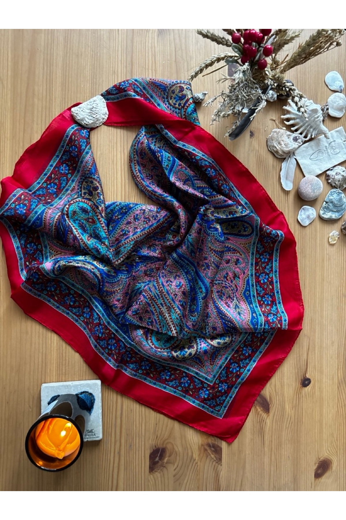 Chinko Indian Silk Shawl Patterned Scarf Square Shoulder or Chest