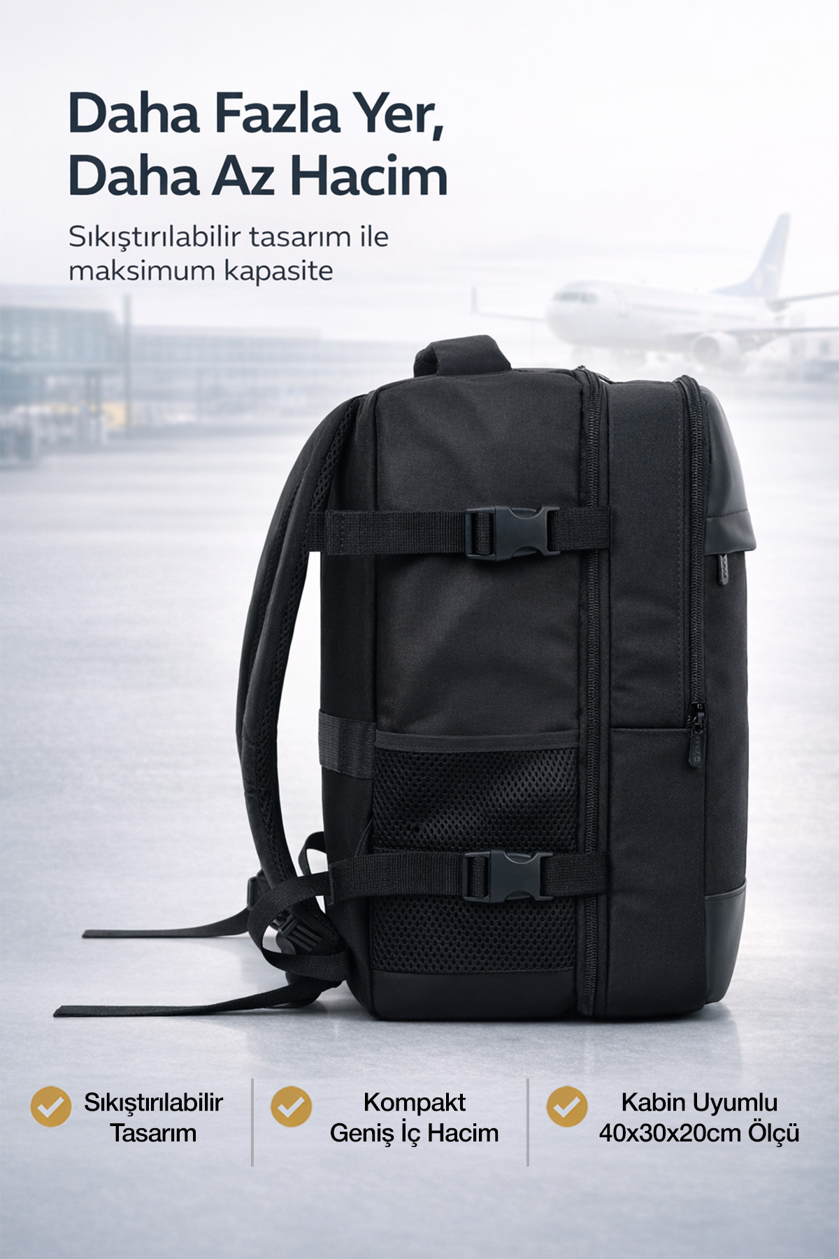 D'VERS  Smart Kabin Boy Laptop ve Tablet Bölmeli, Suya Dayanıklı, Seyahat, Valiz, Sırt Çantası - Görsel 5