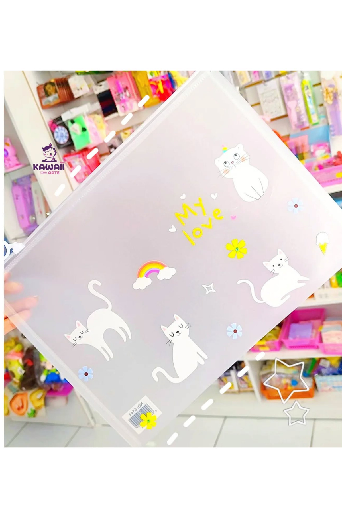 NaSaDAN  Kawaii Kedi Tasarımlı A4 Şeffaf Fermuarlı Dosya Evrak Çantası Su Geçirmez Organizer - Görsel 4