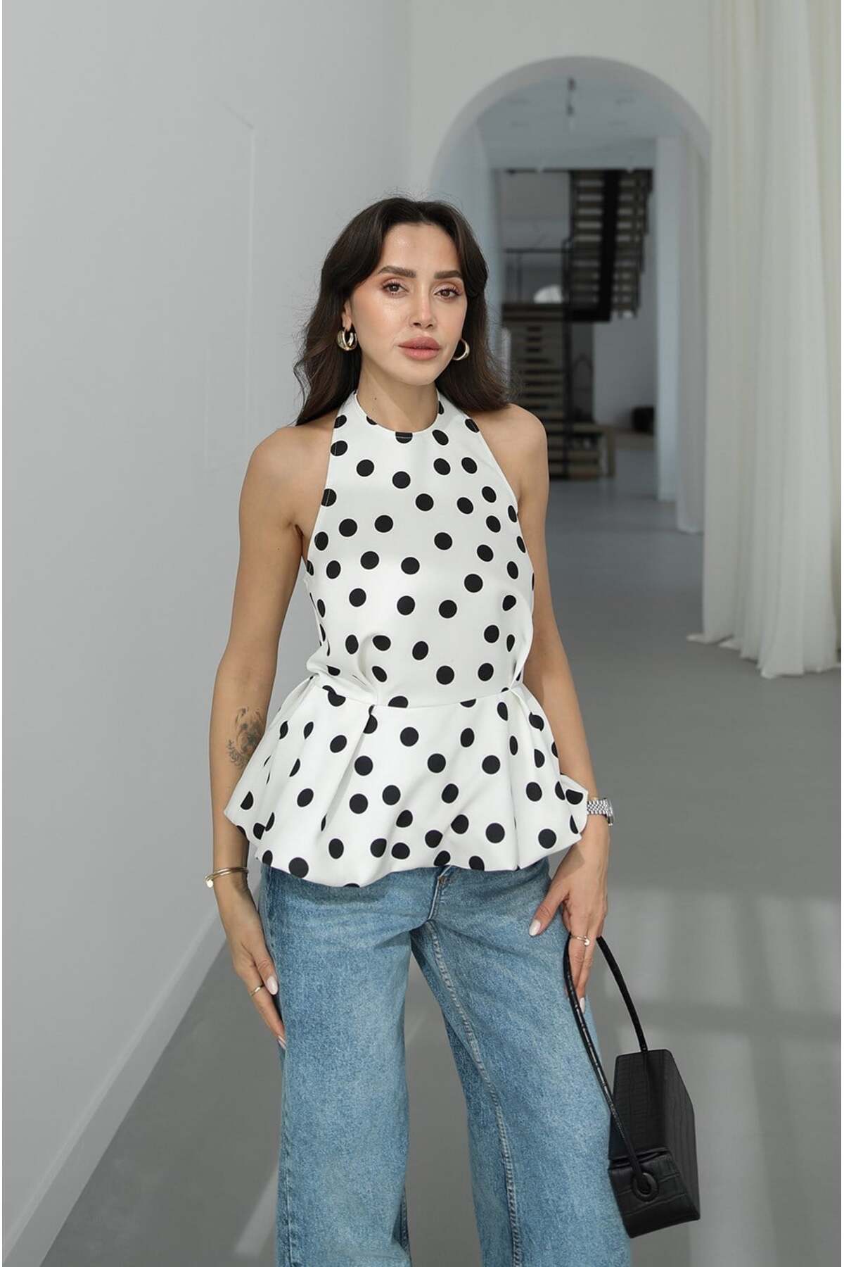 Havoş  Beyaz Lelia Puantiye Desenli Peplum Bluz - Görsel 6