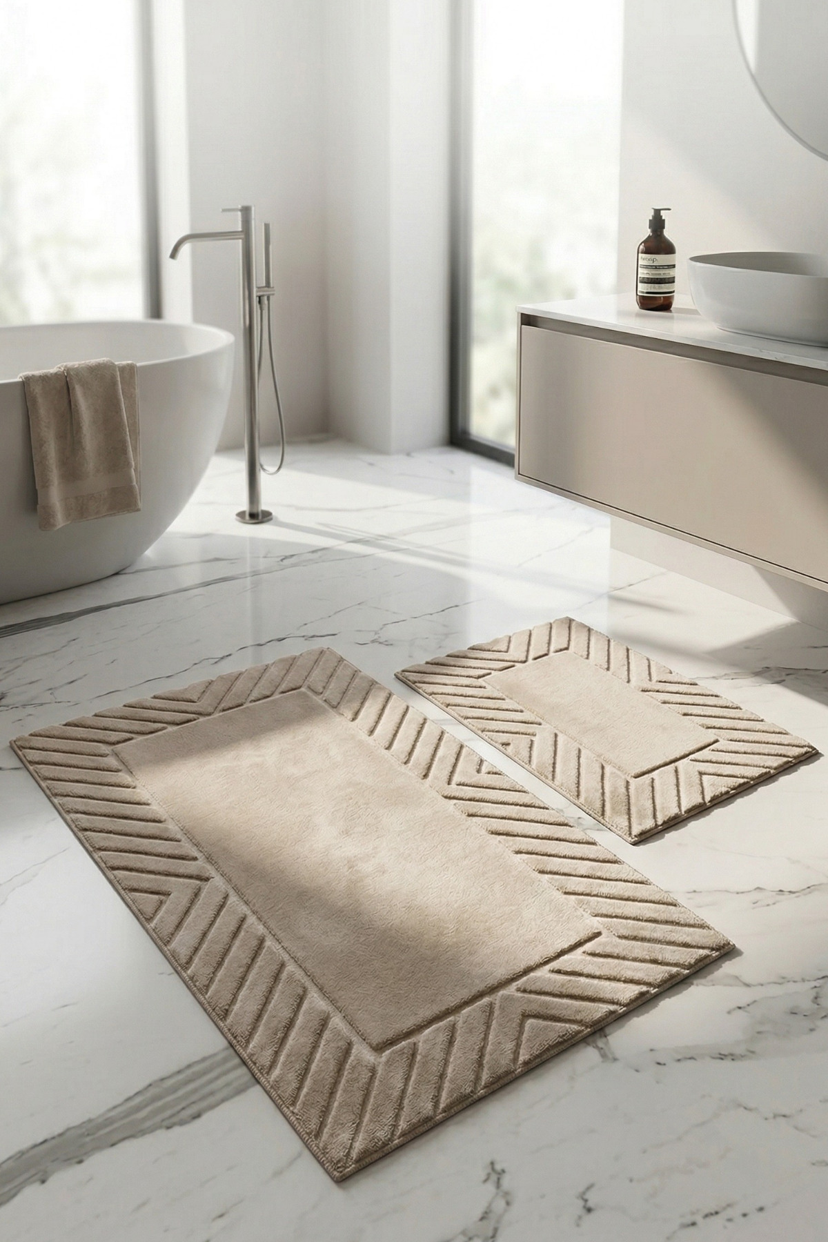 Bath Mat Set of 2 | Machine Washable | Stainproof Toilet Set60x100-40x60cm