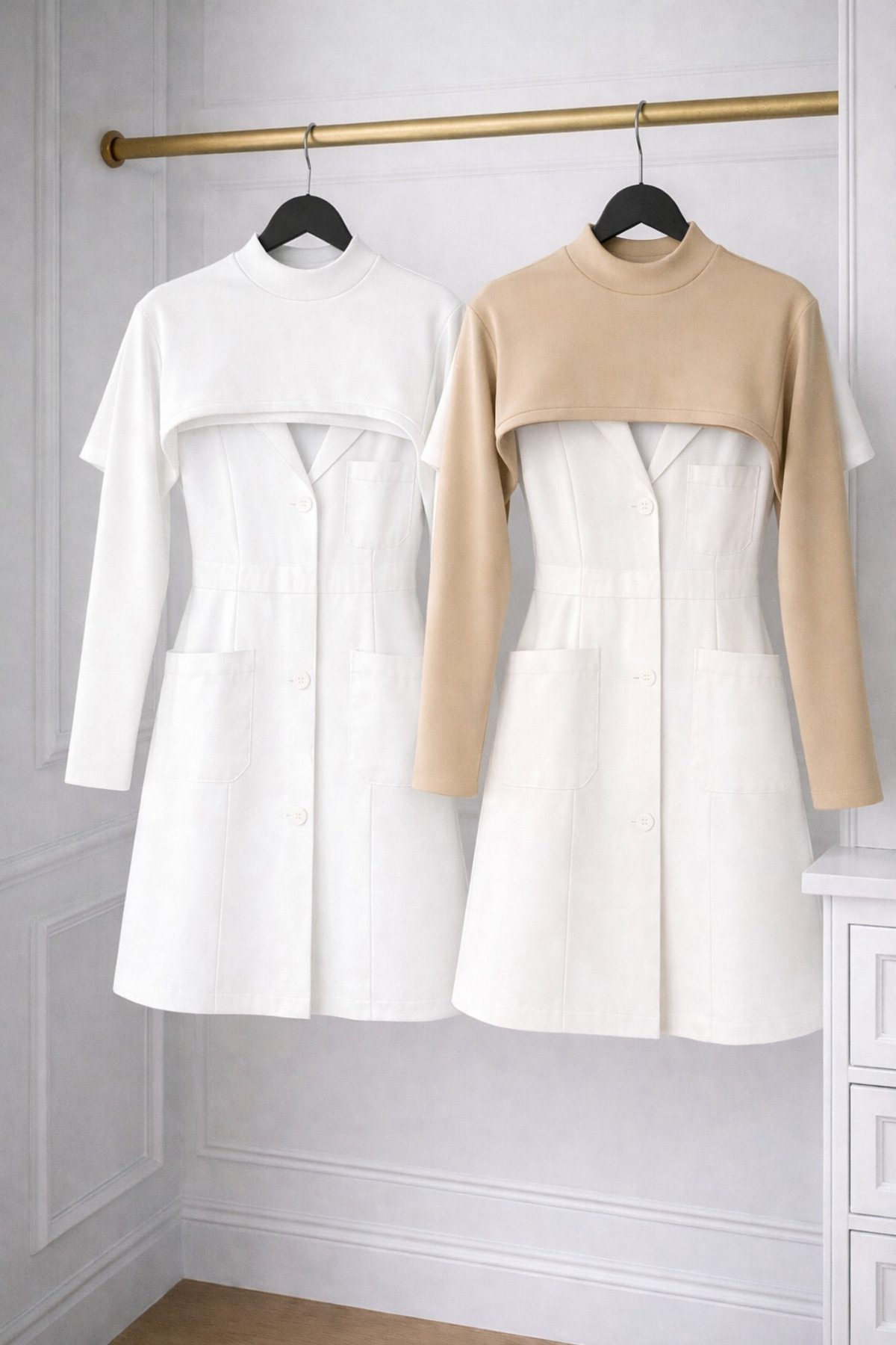 2-Piece Set Fisherman Body Nurse Jersey Scrub Underwear Body Long Sleeve Neck Closer Workwear