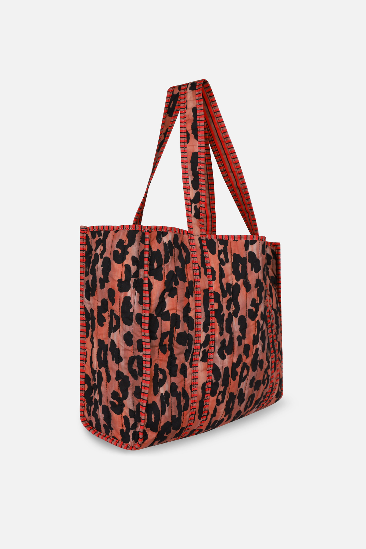 ICONE BAG Leopar Baskılı Kapitoneli Plaj Çantası, İçi Çizgili Baskılı ve Cepli Shopper Çanta, Plaj Çantası görsel 2