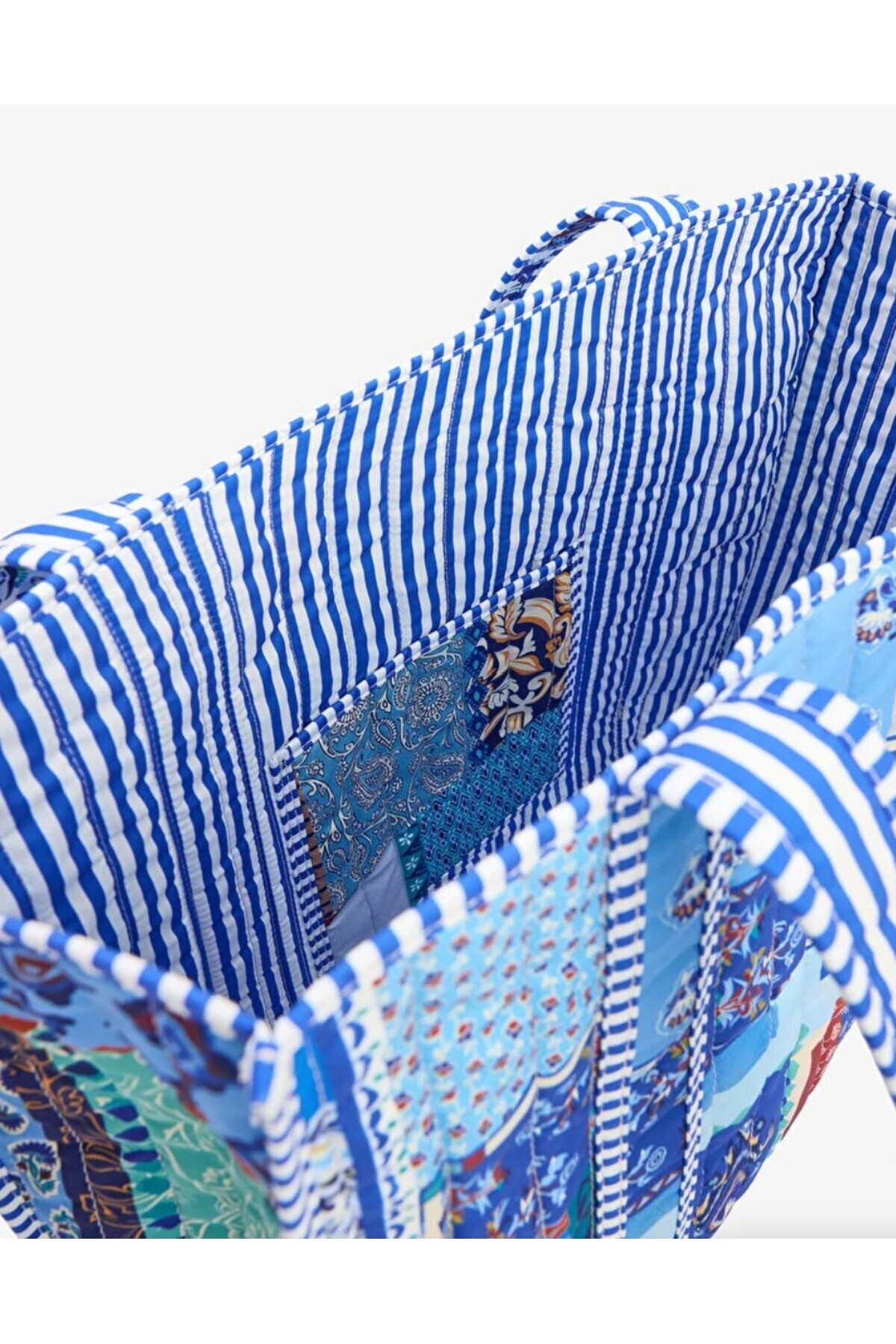 ICONE BAG Patch Baskılı Kapitoneli Plaj Çantası, İçi Çizgili Baskılı ve Cepli Shopper Çanta, Plaj Çantası görsel 4