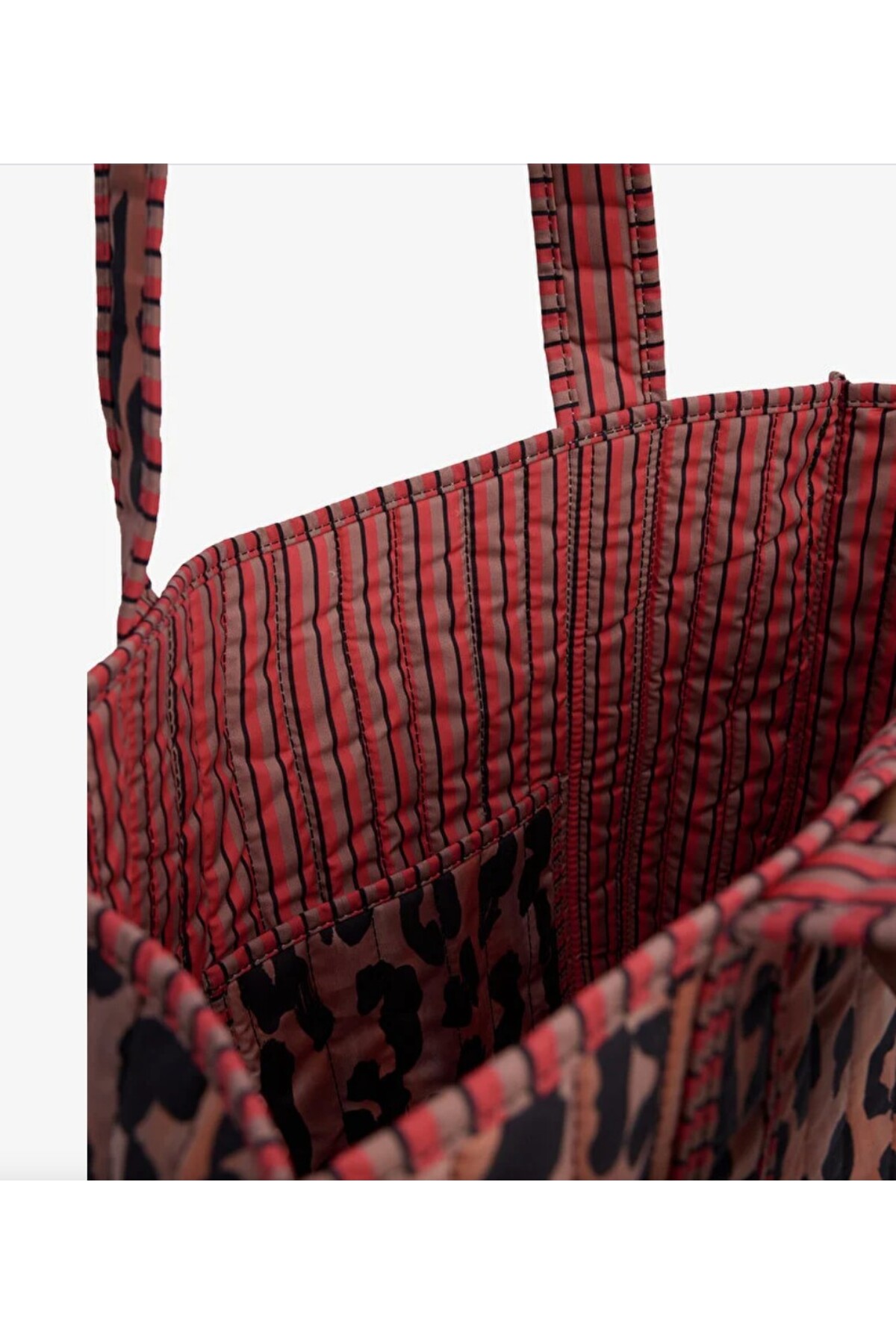 ICONE BAG Leopar Baskılı Kapitoneli Plaj Çantası, İçi Çizgili Baskılı ve Cepli Shopper Çanta, Plaj Çantası görsel 3