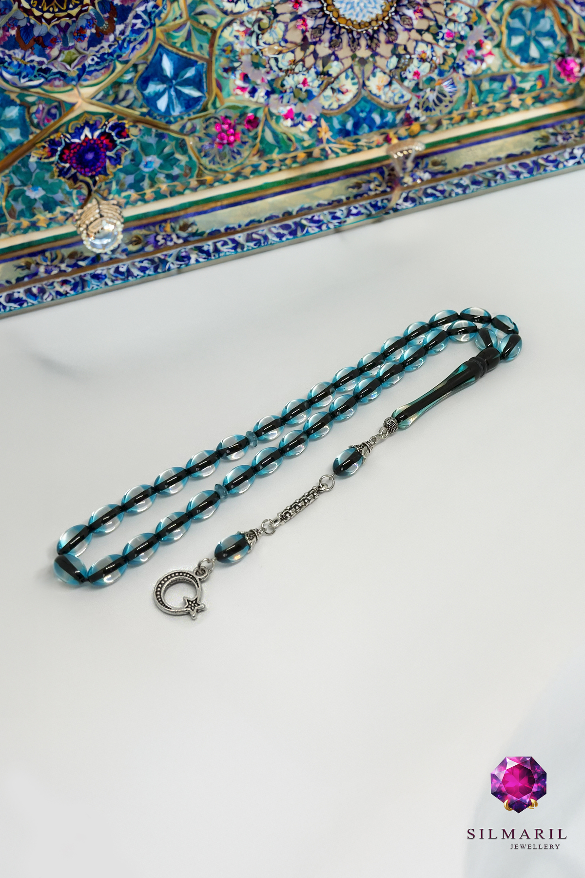 Ay Yıldız Figürlü Sürmeli Kehribar Tesbih Seti Zaza Model ile Koleksiyonluk Erkek Hediyesi Tespih — Silmaril Store (5)