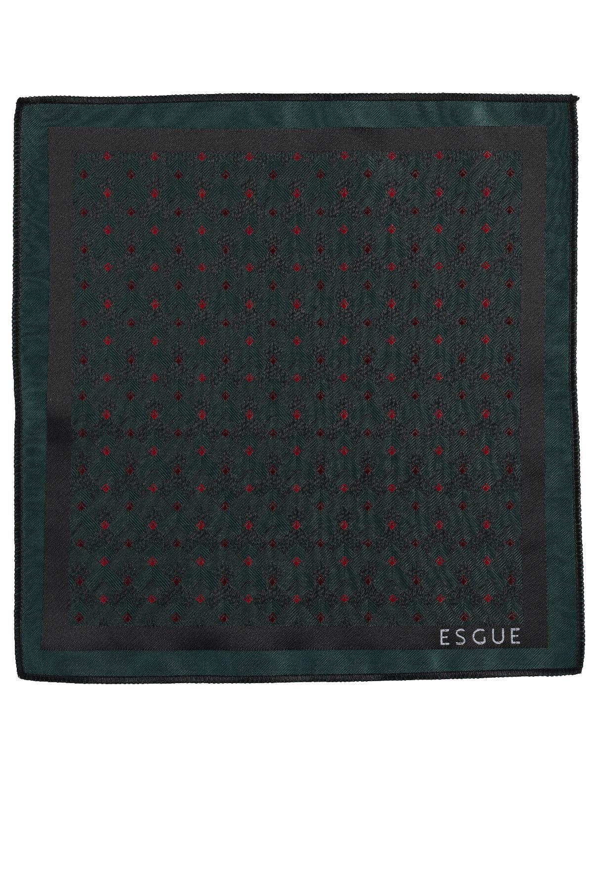 Esgue Hand Made 8 cm Geometrik Micro Desen Yeşil Kırmızı Renk Mendilli Kravat görsel 6