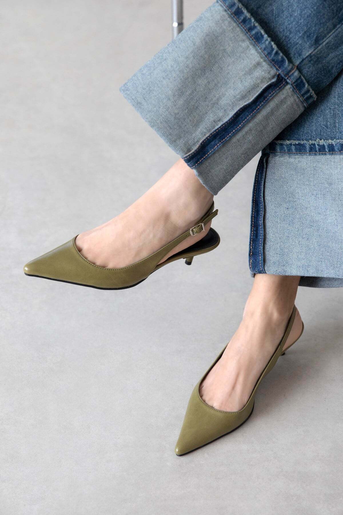 Straswans  Cuesta Kadın Topuklu Kırışık Deri Ayakkabı Olive