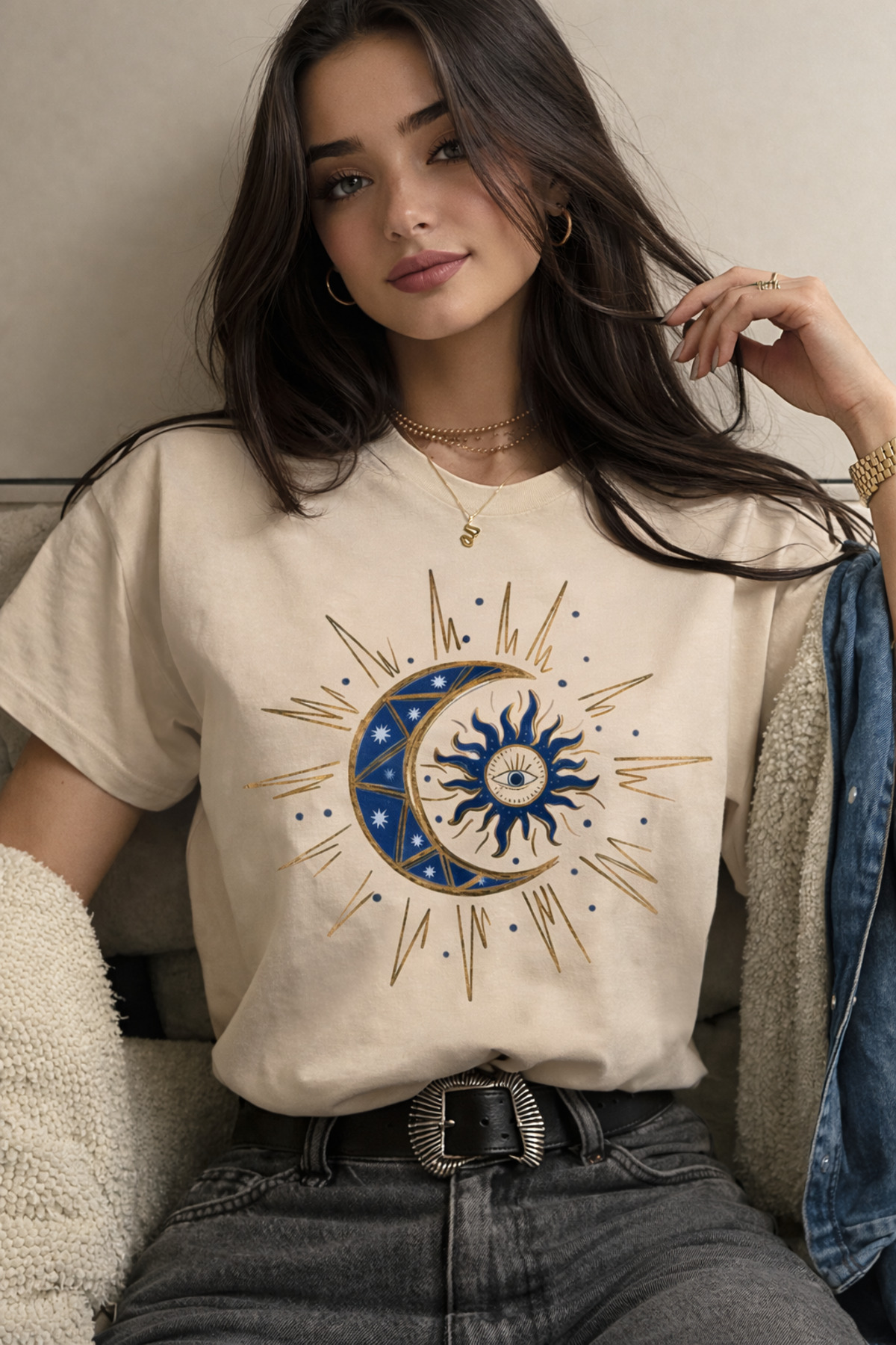 ZİYMO Blue Moon Printed Women's T-Shirt- Trendyol