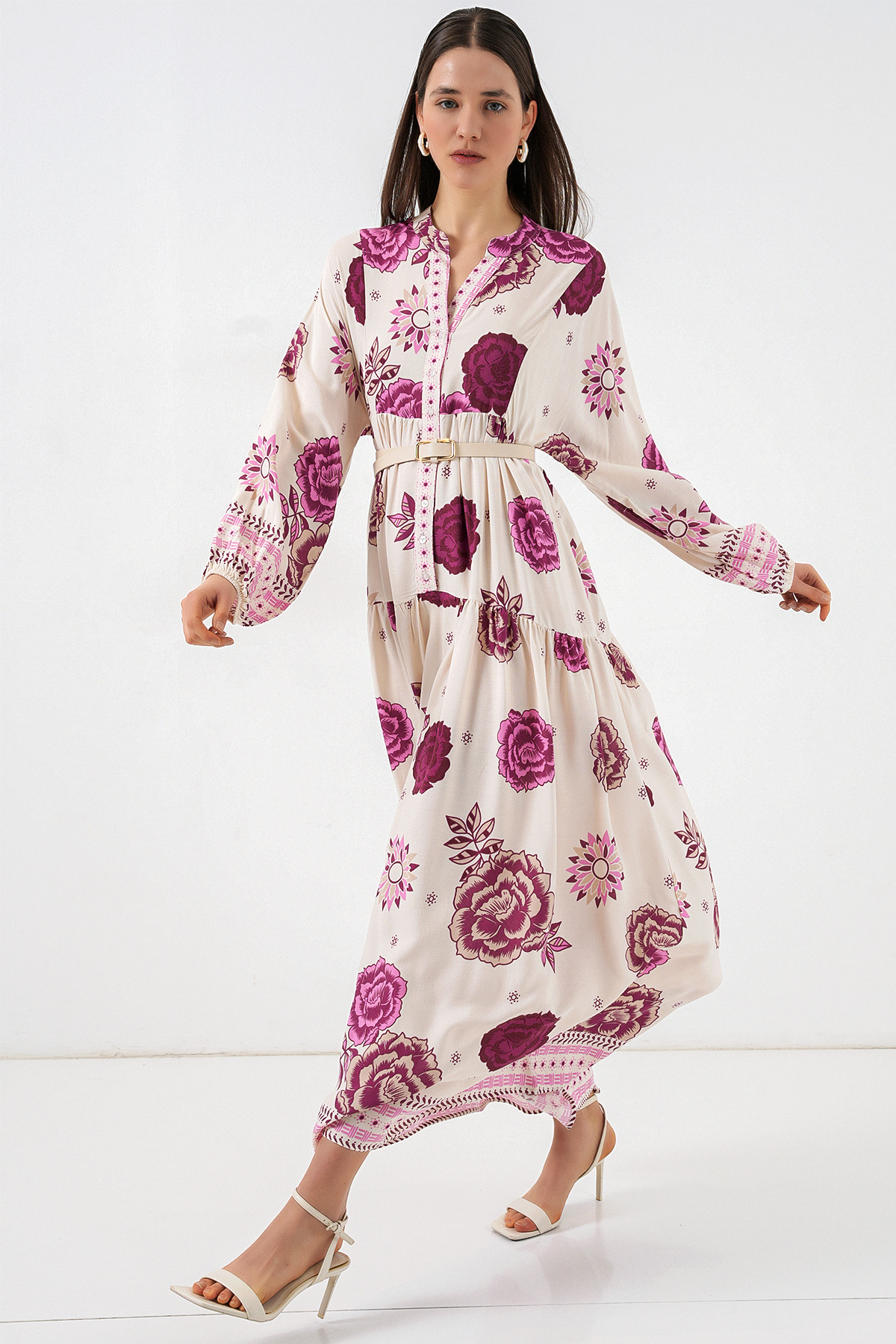 Bigdart Women's Patterned Long Hijab Dress 2585 - D. Fuchsia