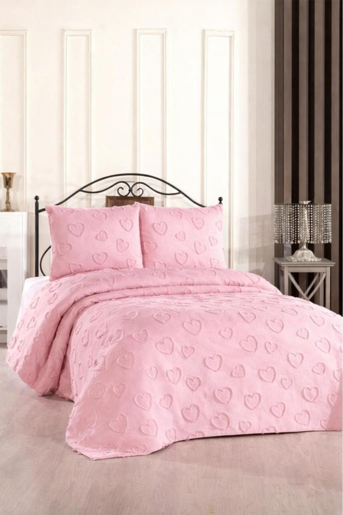 Çeyiz Diyarı Pure Love 3 Parça Çift Kişilik Pike Takımı Pudra