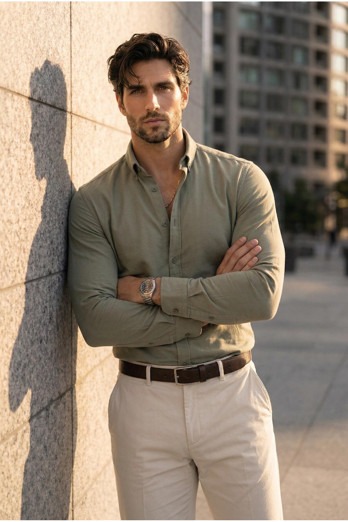 Valiberta  Likralı Regular Fit Nefes Alabilir Klasik Erkek Oxford Gömlek - Haki - Görsel 6