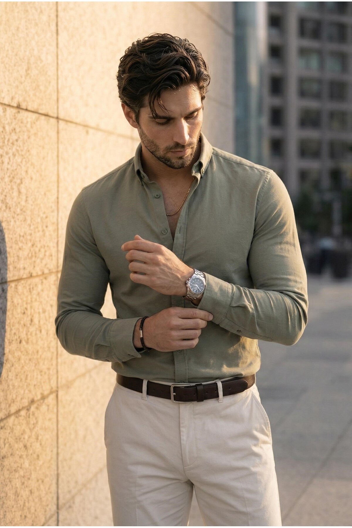 Valiberta  Likralı Regular Fit Nefes Alabilir Klasik Erkek Oxford Gömlek - Haki - Görsel 3