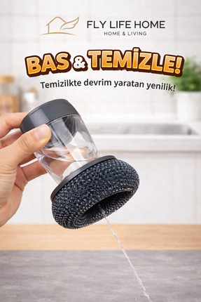 FLY LIFE Deterjan Hazneli Bulaşık Yıkama Süngeri, Paslanmaz Tel Pratik Bulaşı...